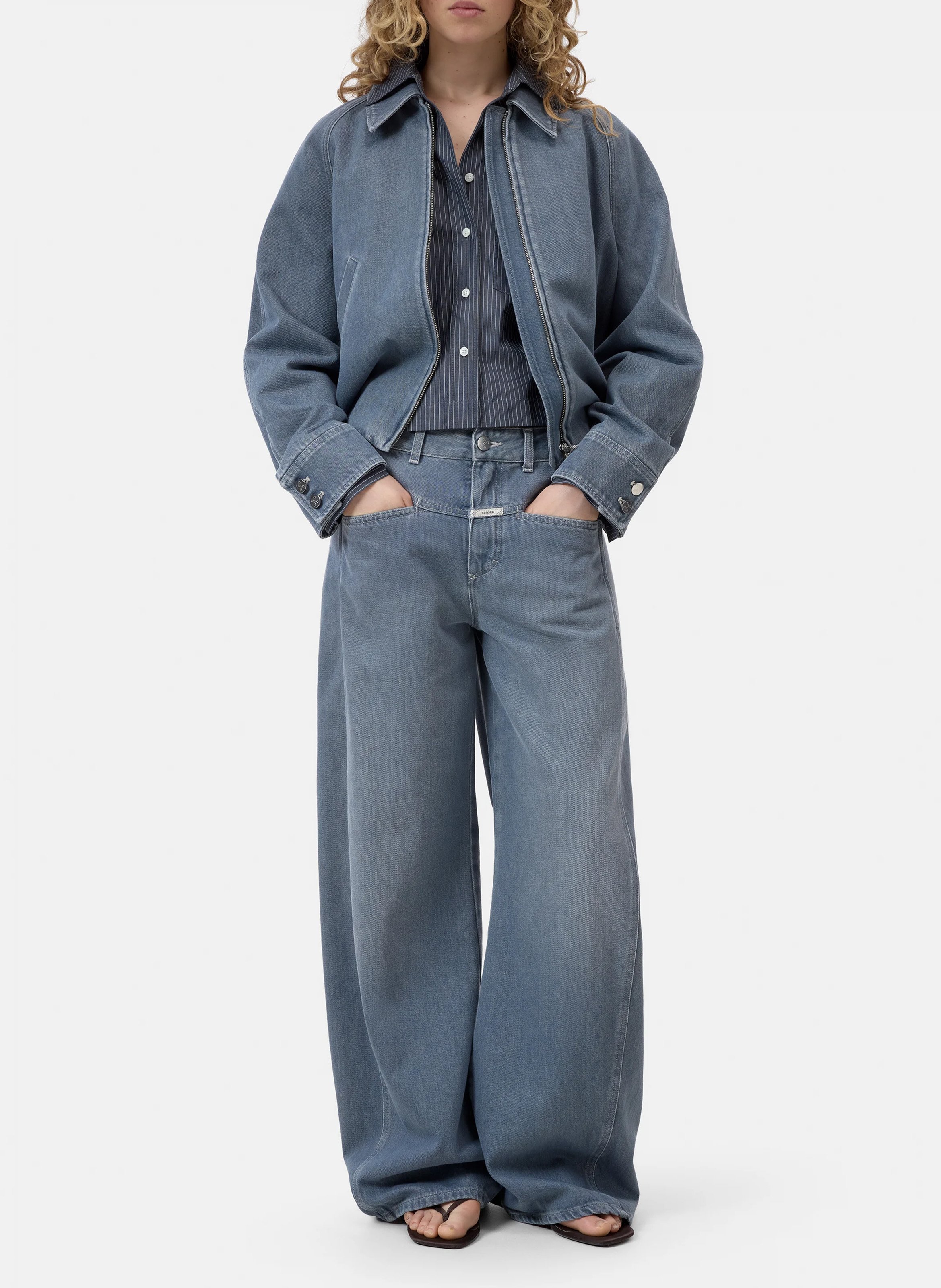 Straight cotton jacket with classic collar CLOSED Grey