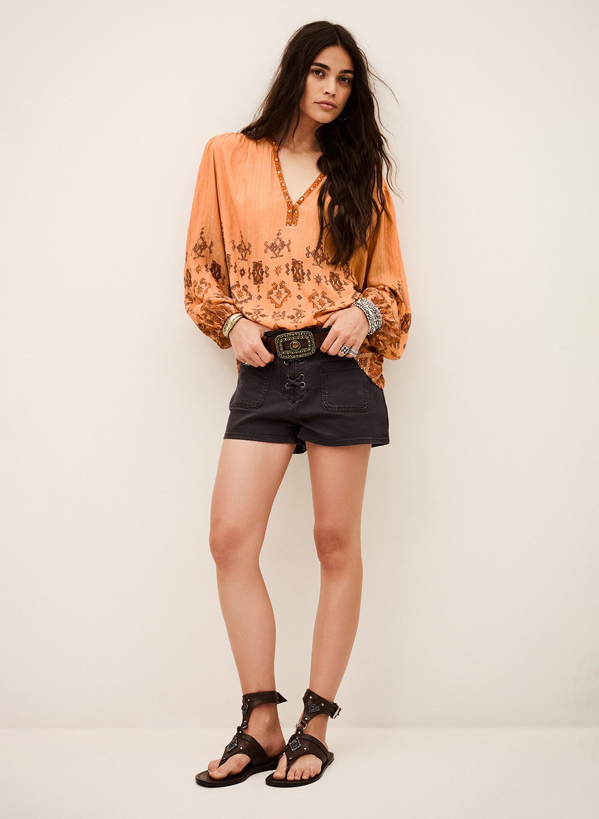 Blouse imprimée col tunisien BA&SH Orange