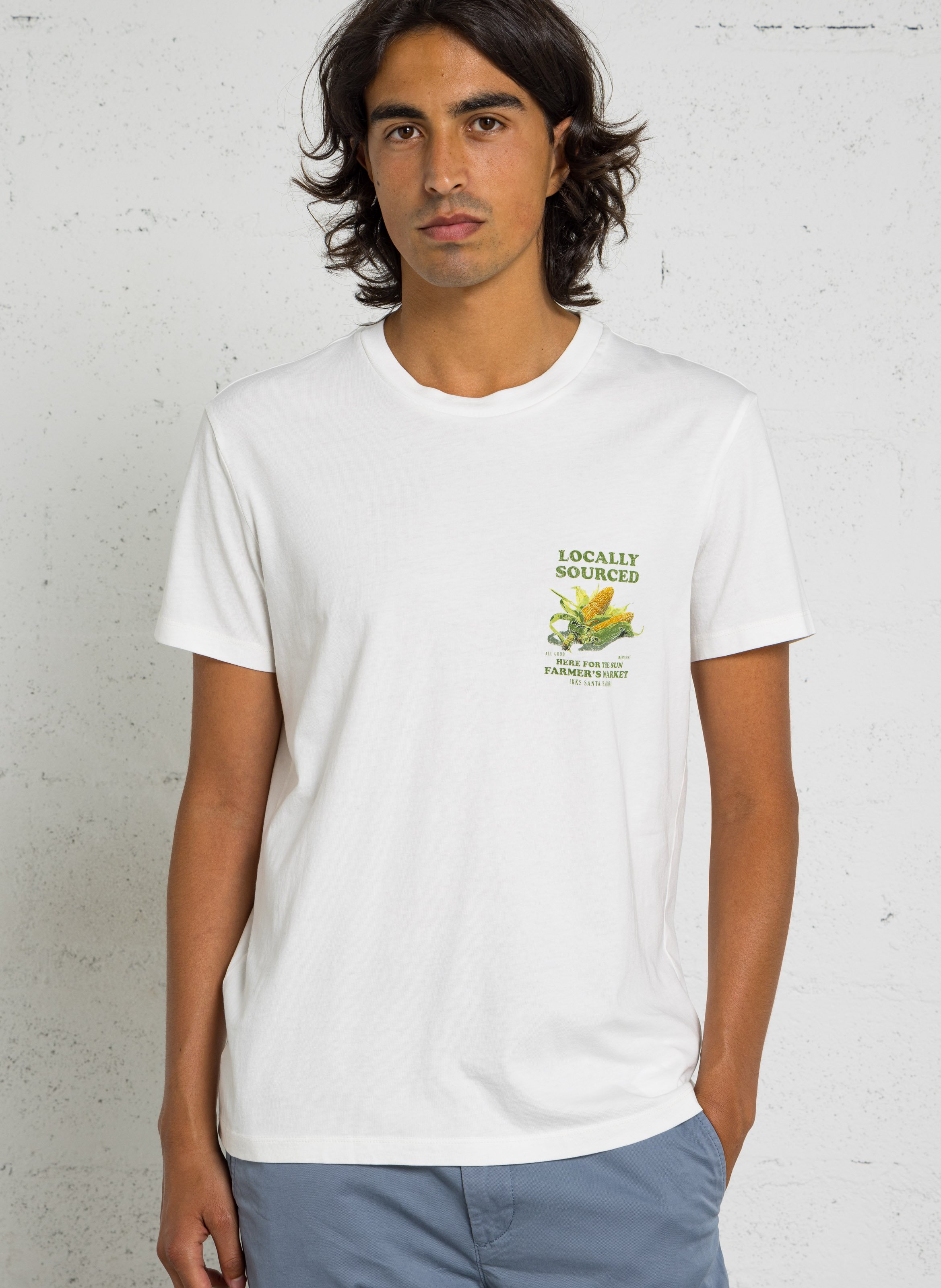 Tee-shirt droit col rond imprimé en coton IKKS Blanc