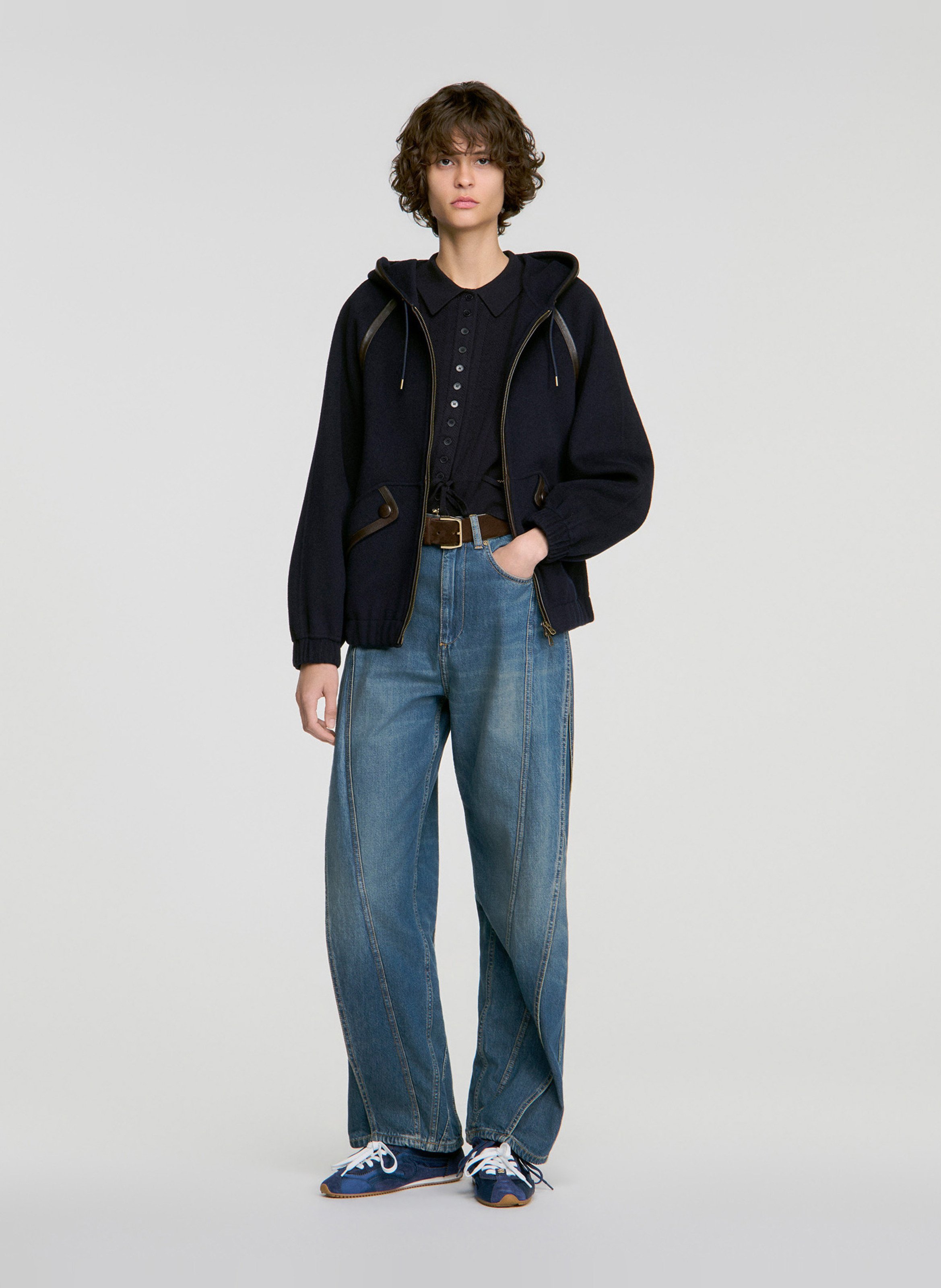Effen wollen jas met capuchon SANDRO Blauw