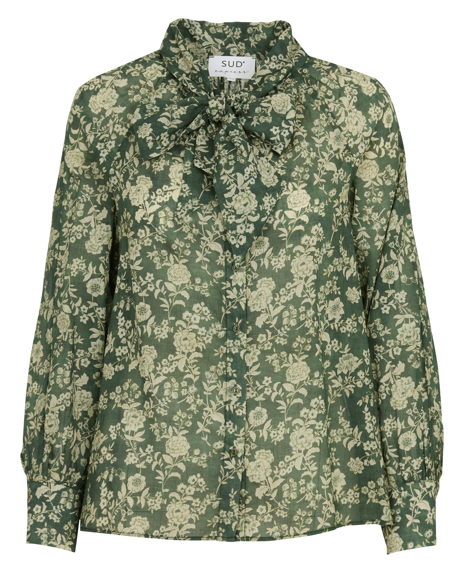 Blouse met strikkraag en bloemenprint in katoen SUD EXPRESS Groen
