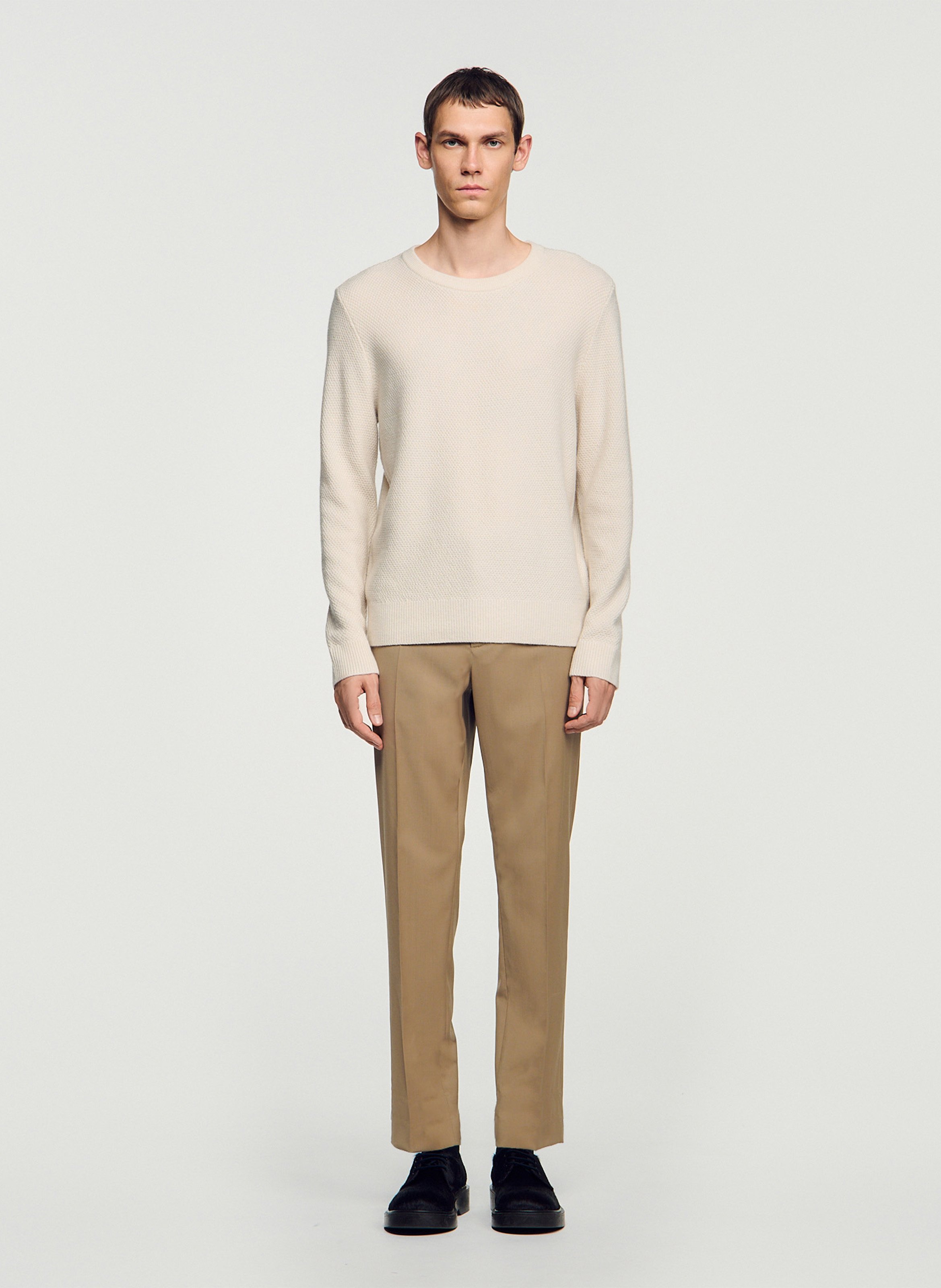 Pull droit col rond en laine SANDRO Beige