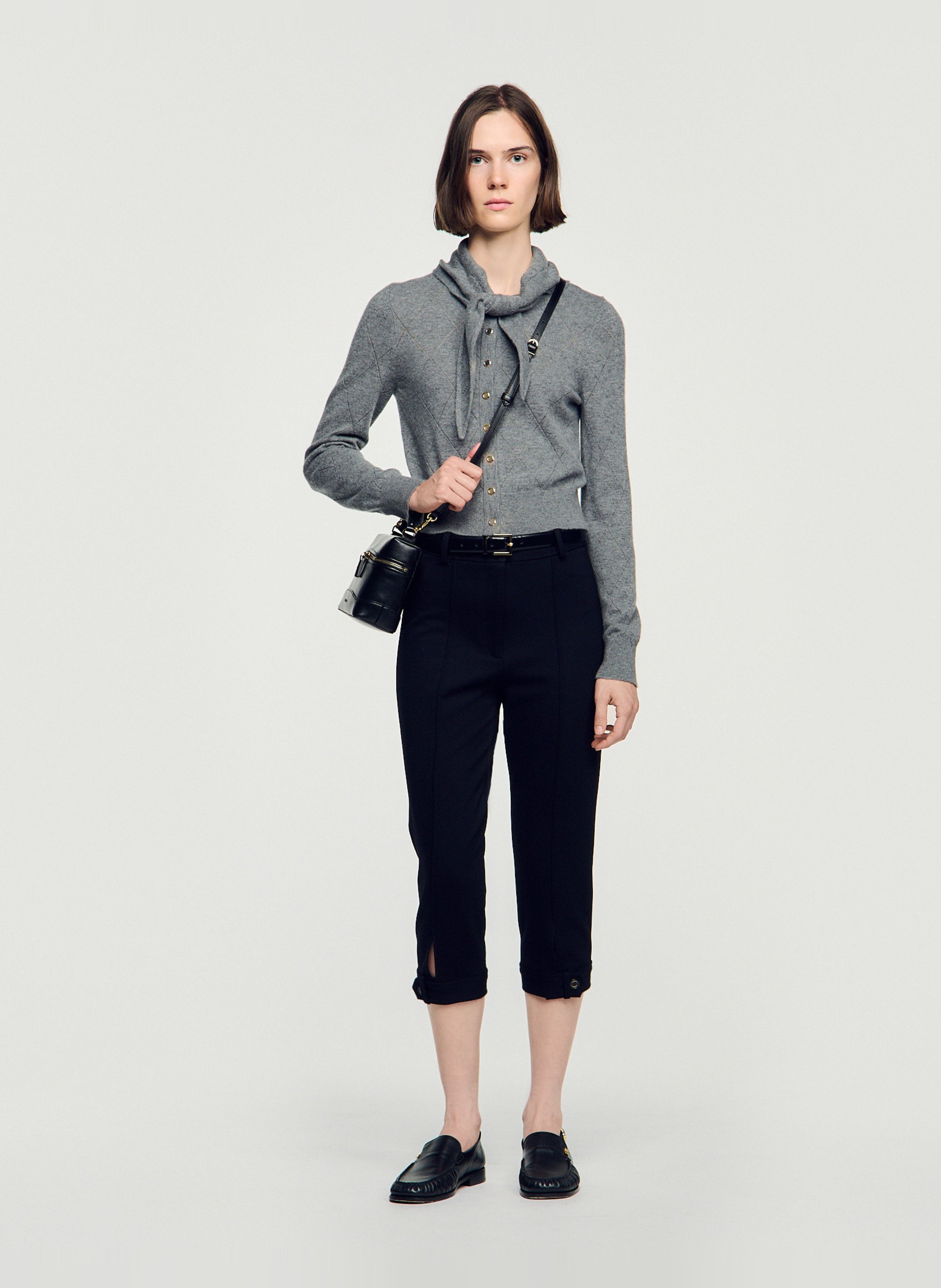 Gilet en maille ajourée de laine et cachemire SANDRO Gris