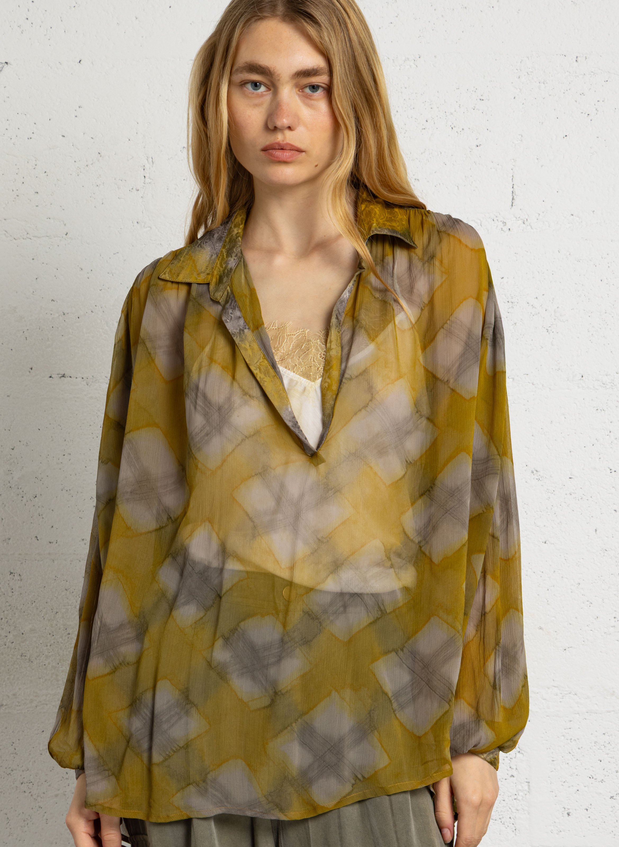 Ruimvallende blouse met print MES DEMOISELLES Geel