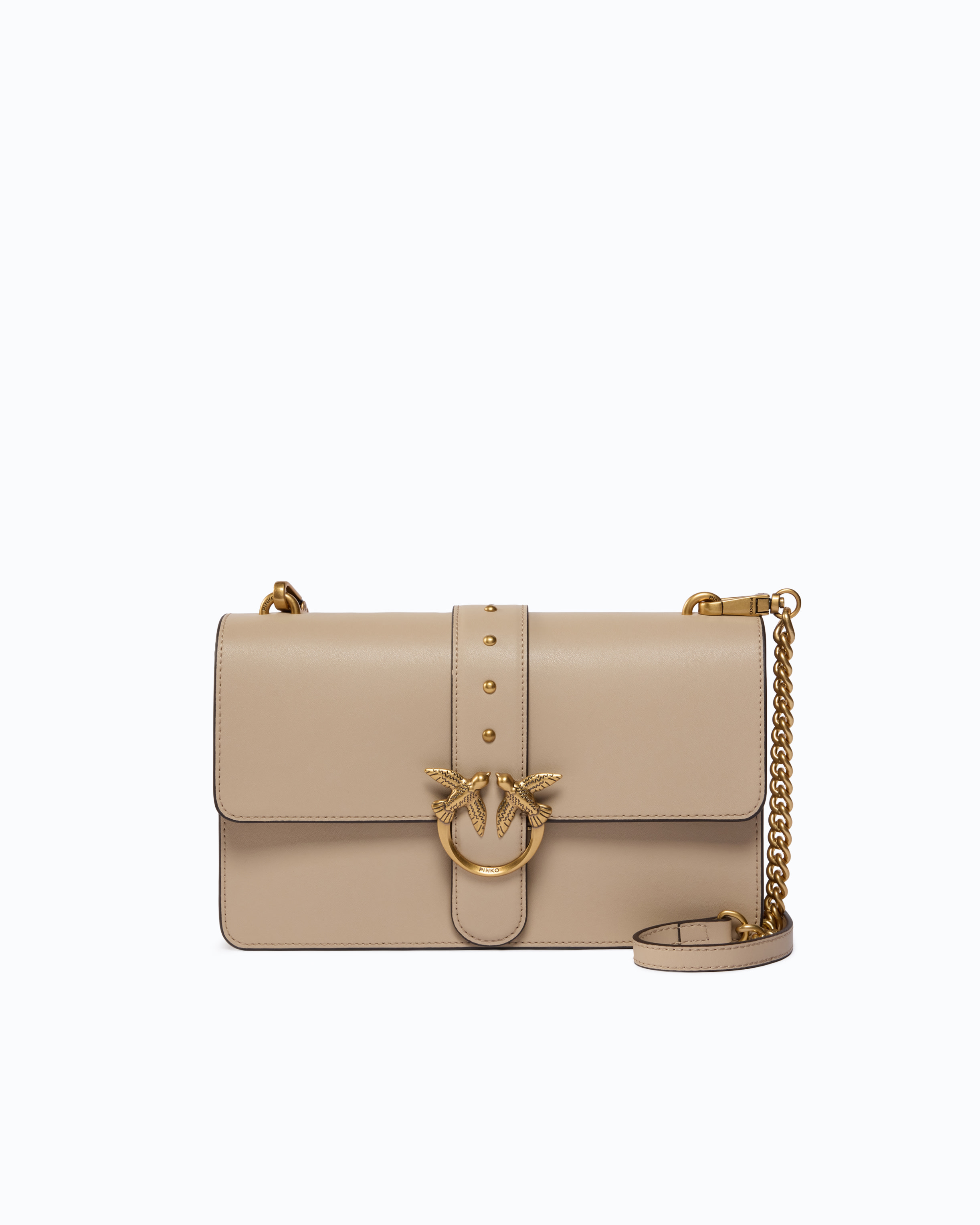 Sac à main moyen love bag one en cuir avec new buckle PINKO Beige