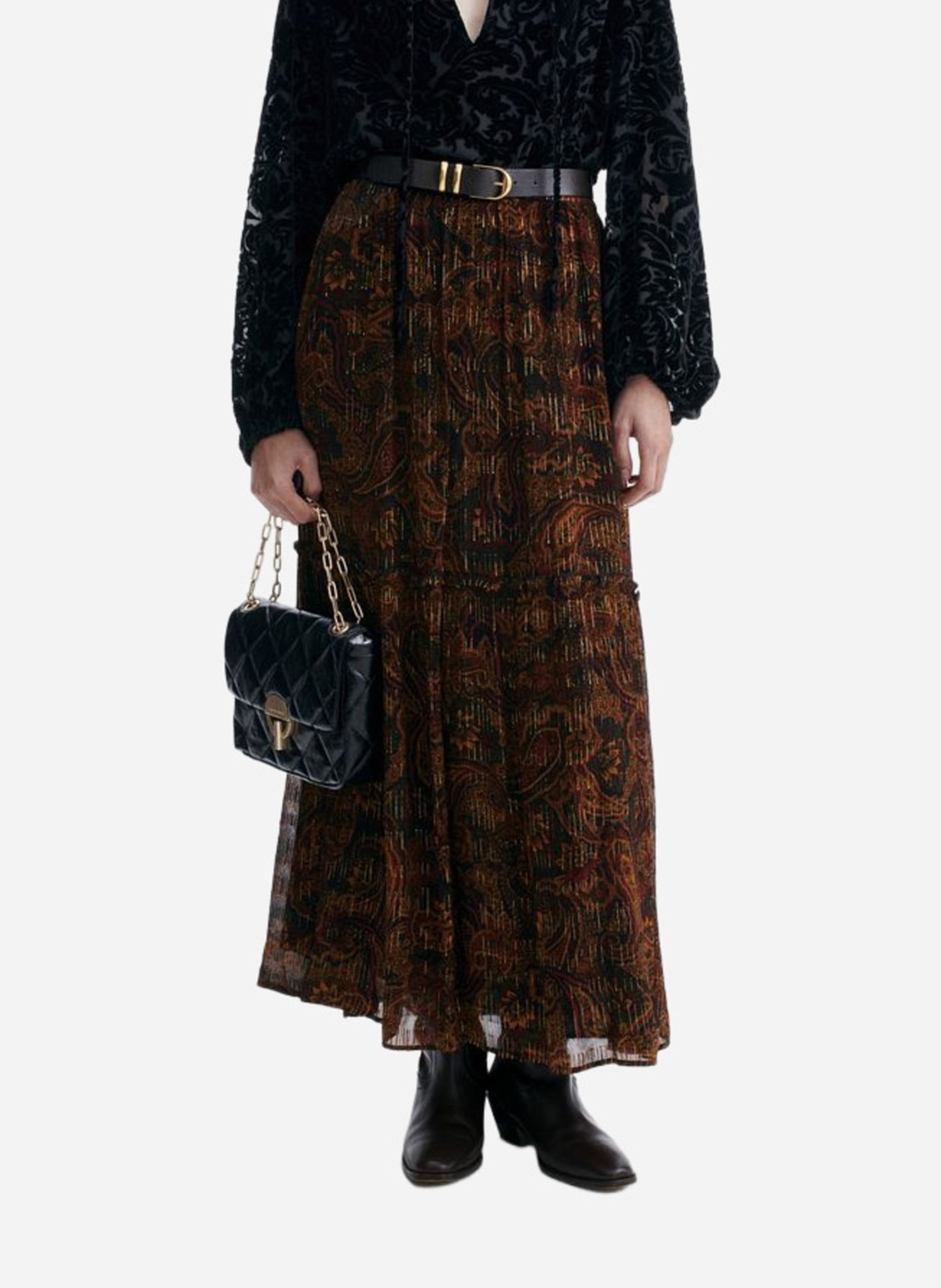 Printed high-waisted flared skirt VANESSA BRUNO Brown