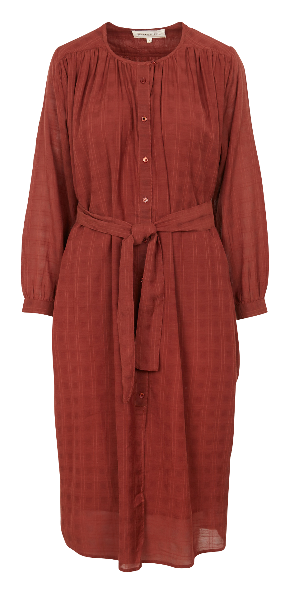 Cotton-blend midi dress with round neck BELLEPIECE Brown