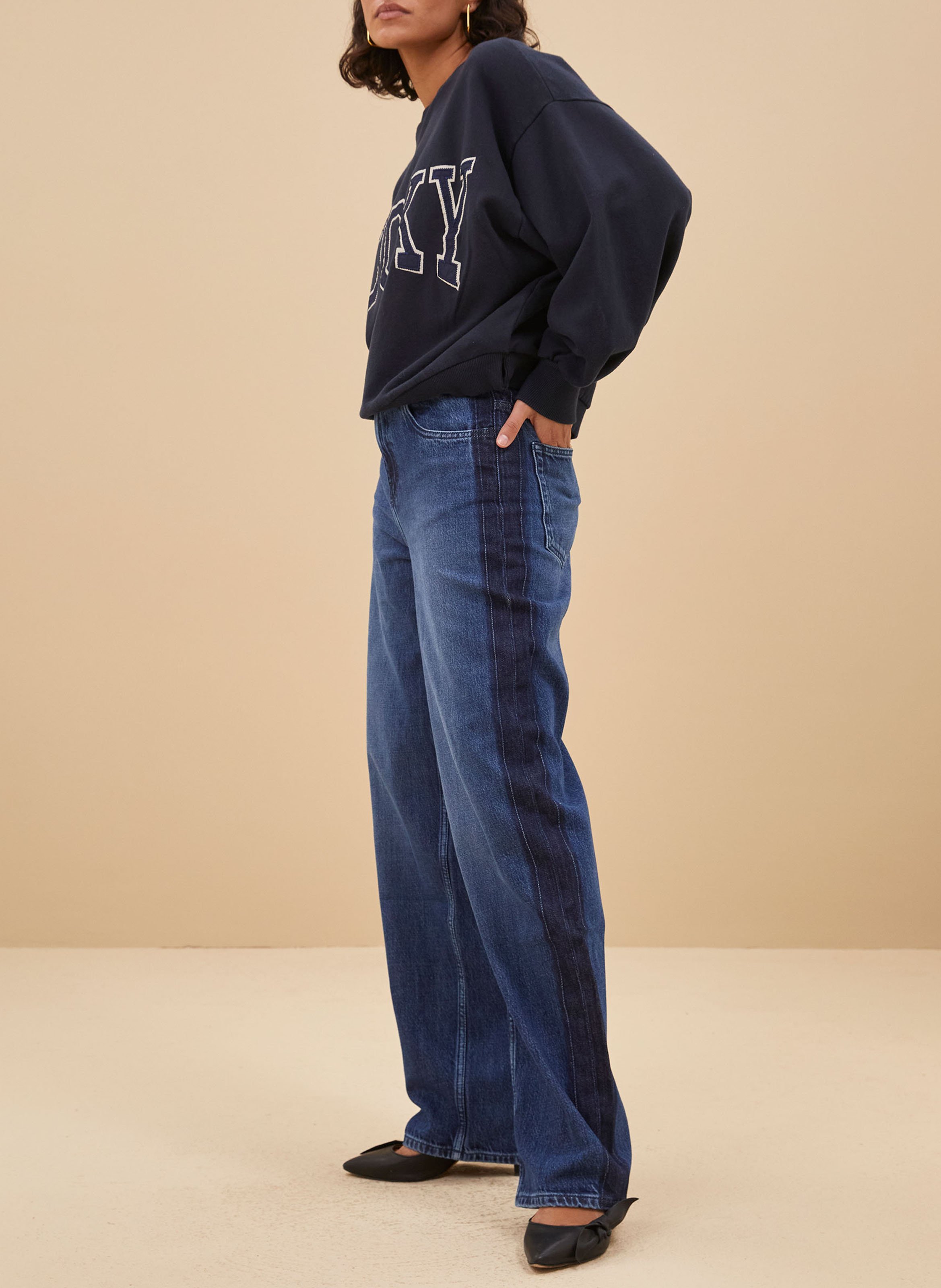 High-rise straight cotton-blend jeans BY BAR Blue