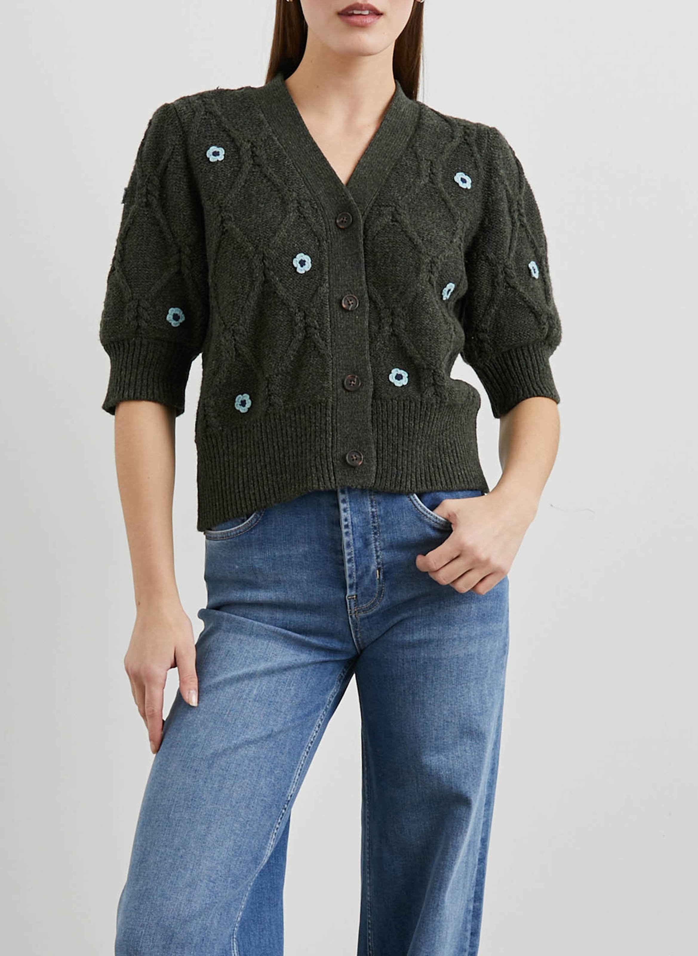 Cardigan col V en coton mélangé RAILS Vert