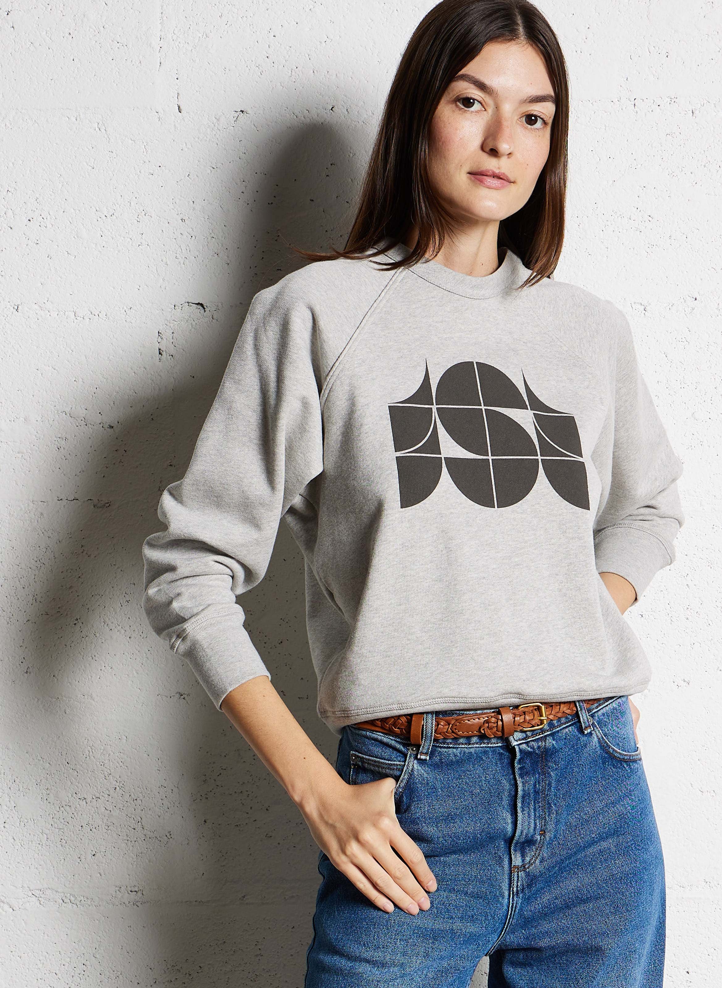 Sweat droit col rond en coton bio SOEUR Gris