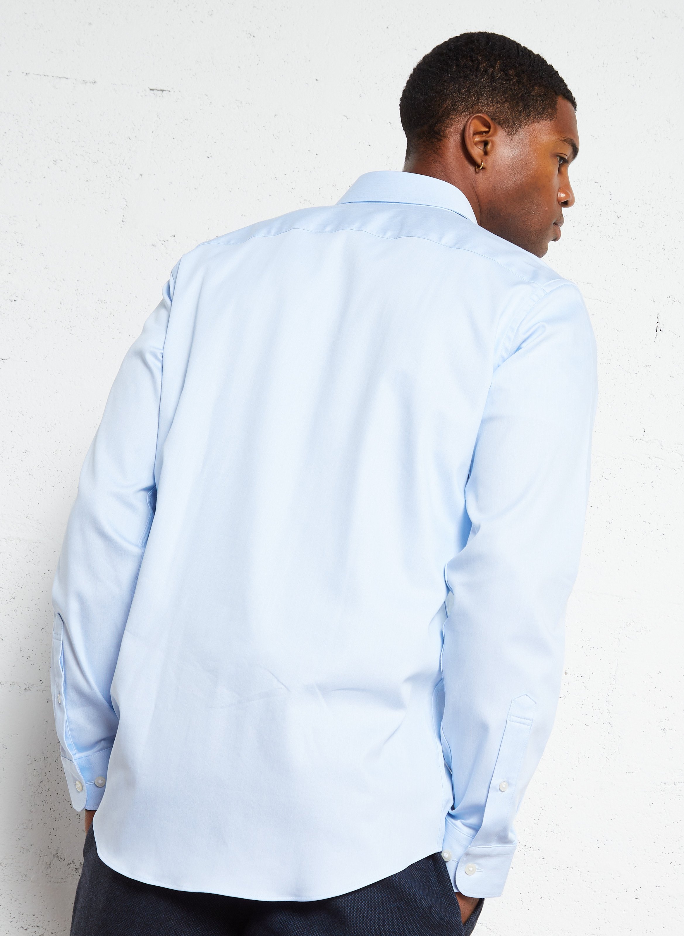 Chemise regular col classique en coton bio mélangé Bleu