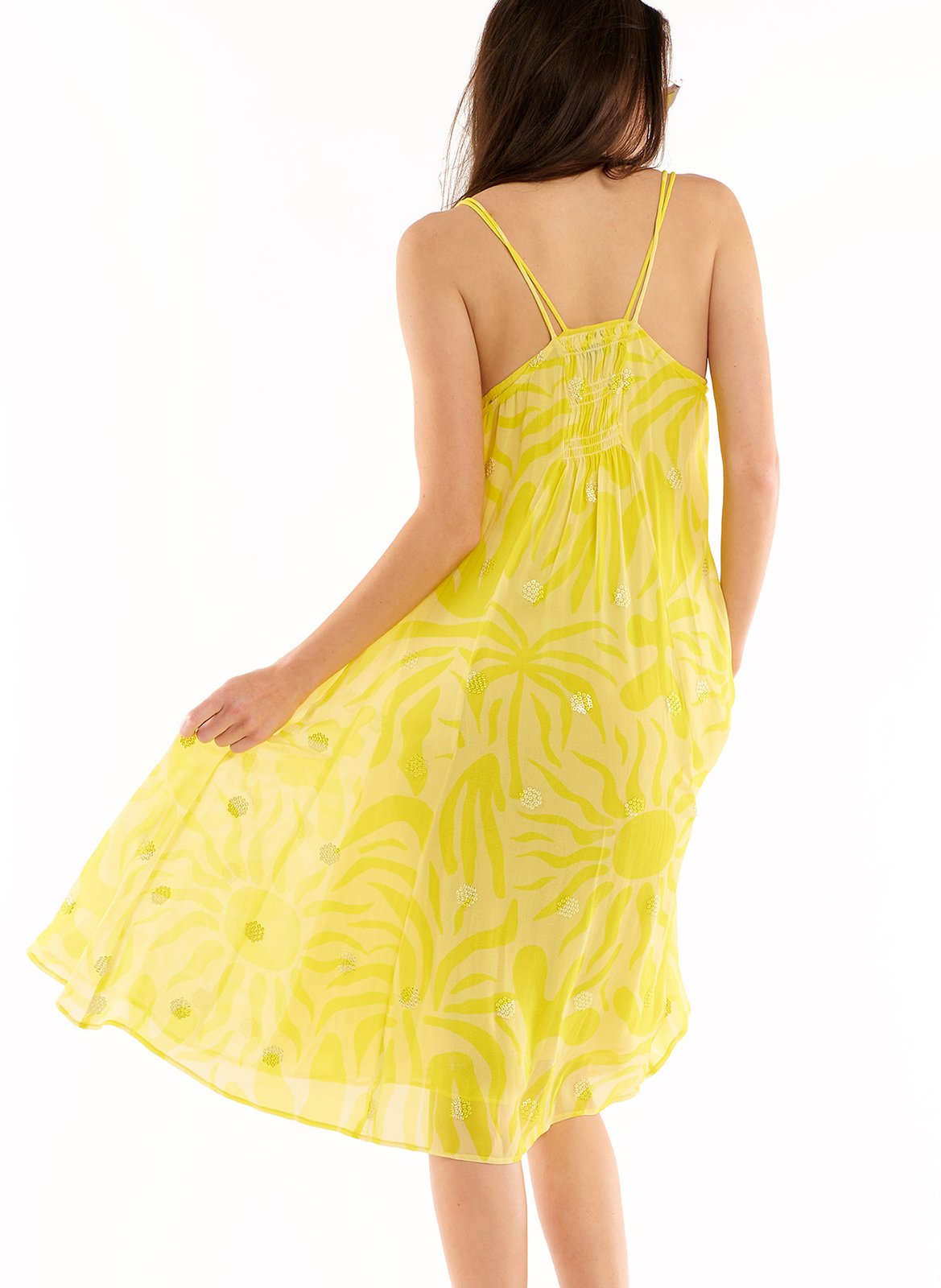 Robe midi imprimée à strass WILD Jaune