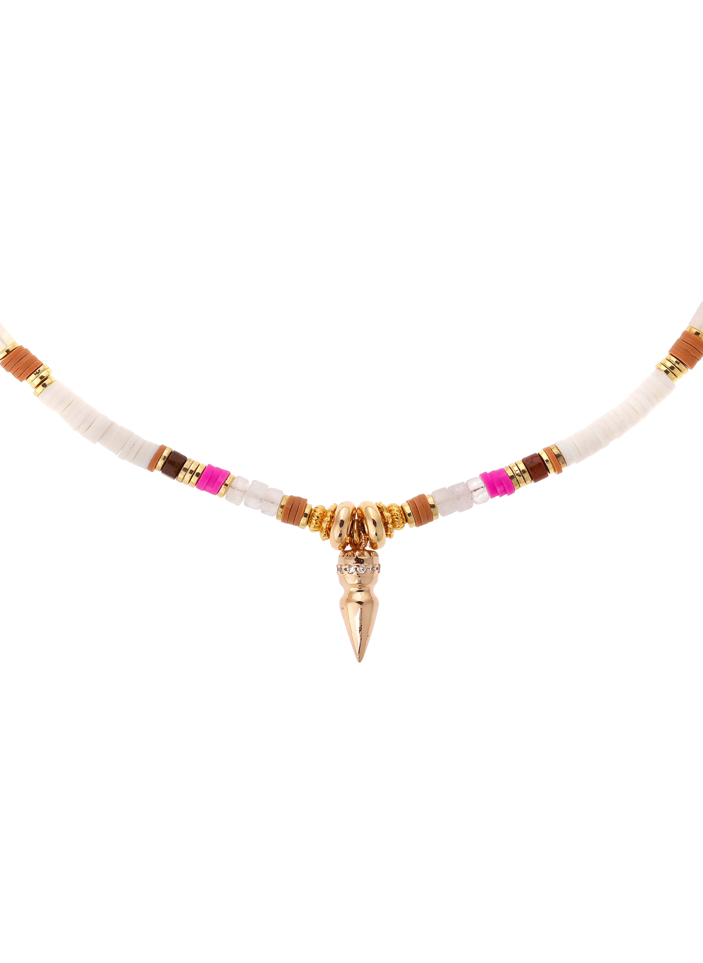 Adjustable necklace with beads and pendant HIPANEMA Brown