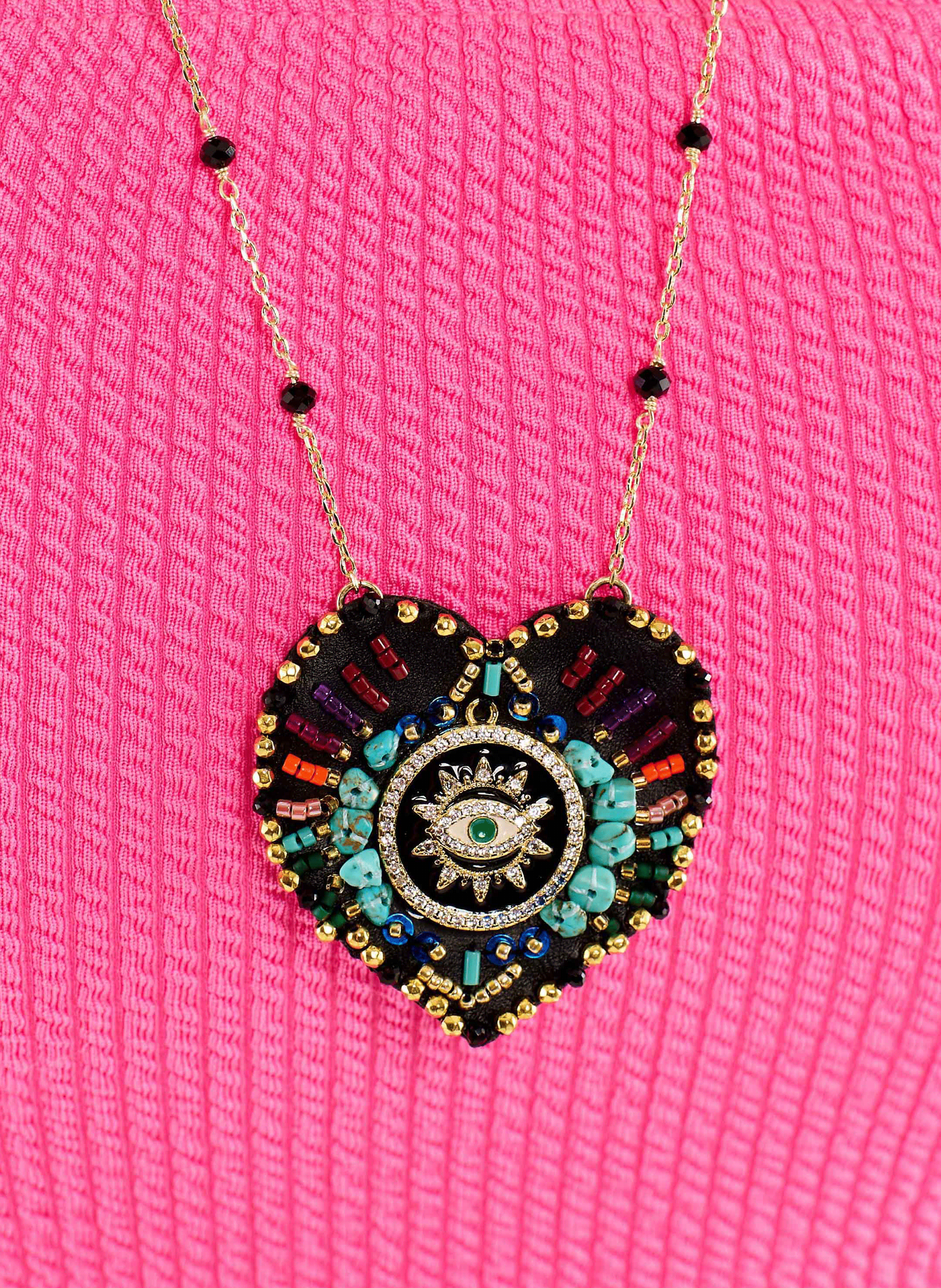 Chain necklace with central charm with pearls HIPANEMA Black