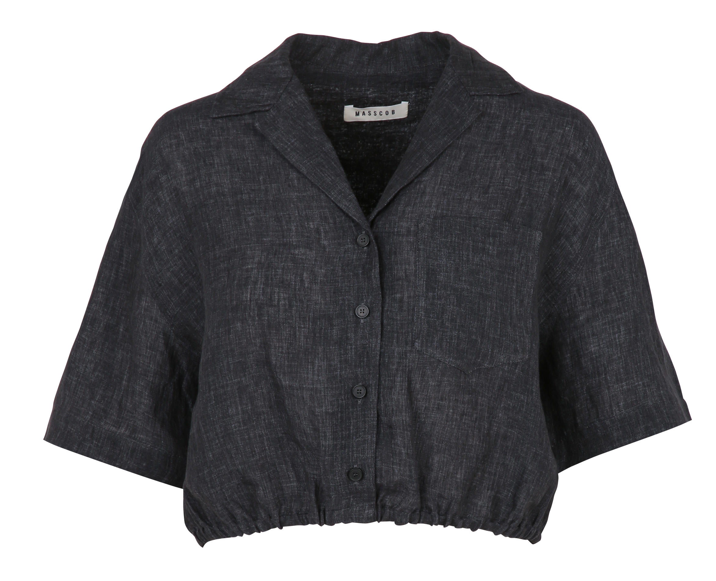 Elasticated short linen blouse MASSCOB Black