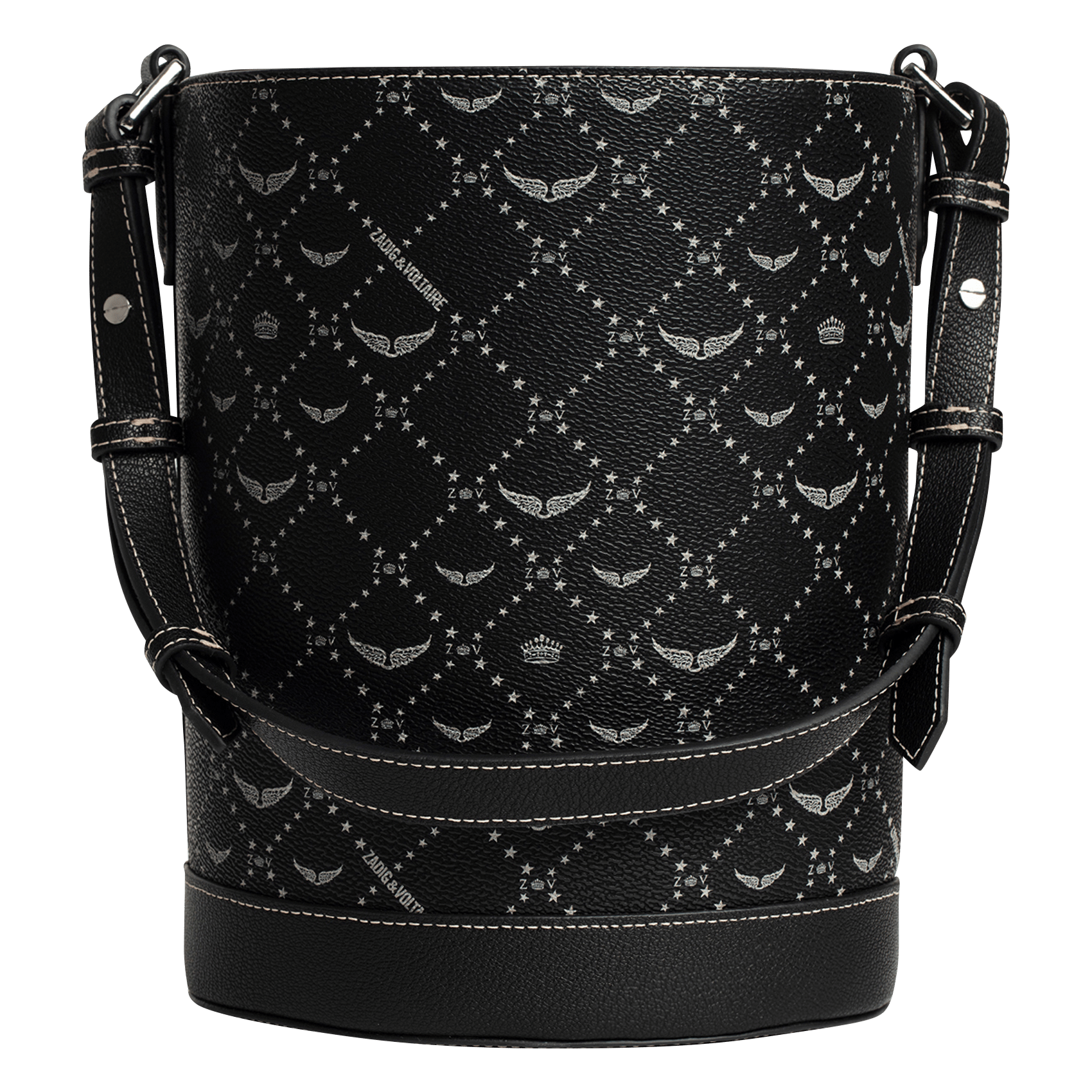 Sac seau en toile monogramme ZADIG&VOLTAIRE Noir