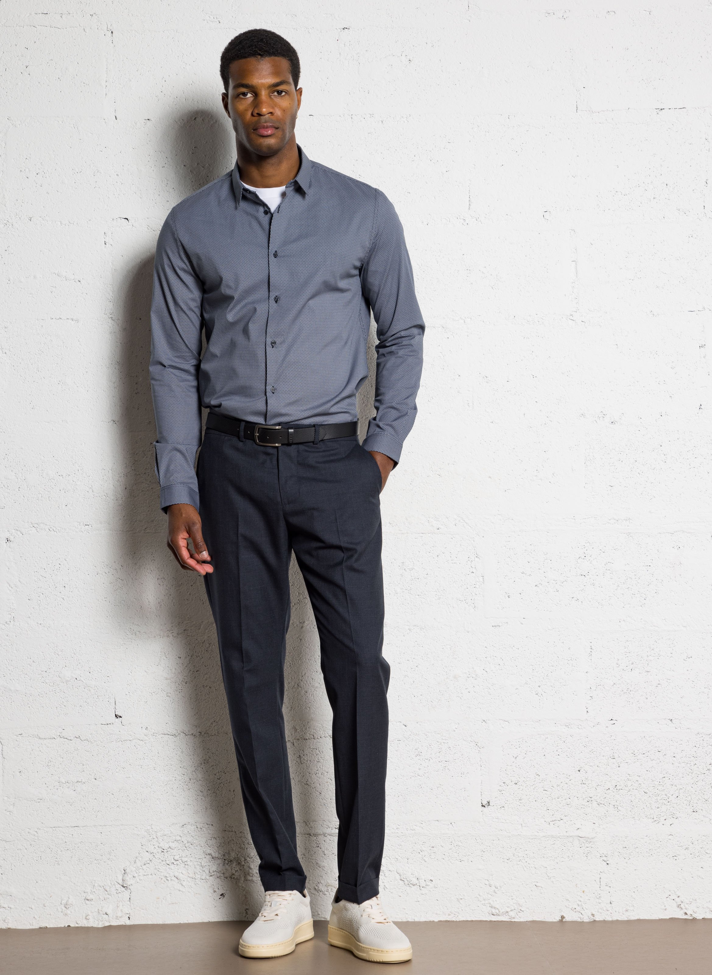 Bluse aus Baumwoll-Mix mit klassischem Kragen IKKS Blau