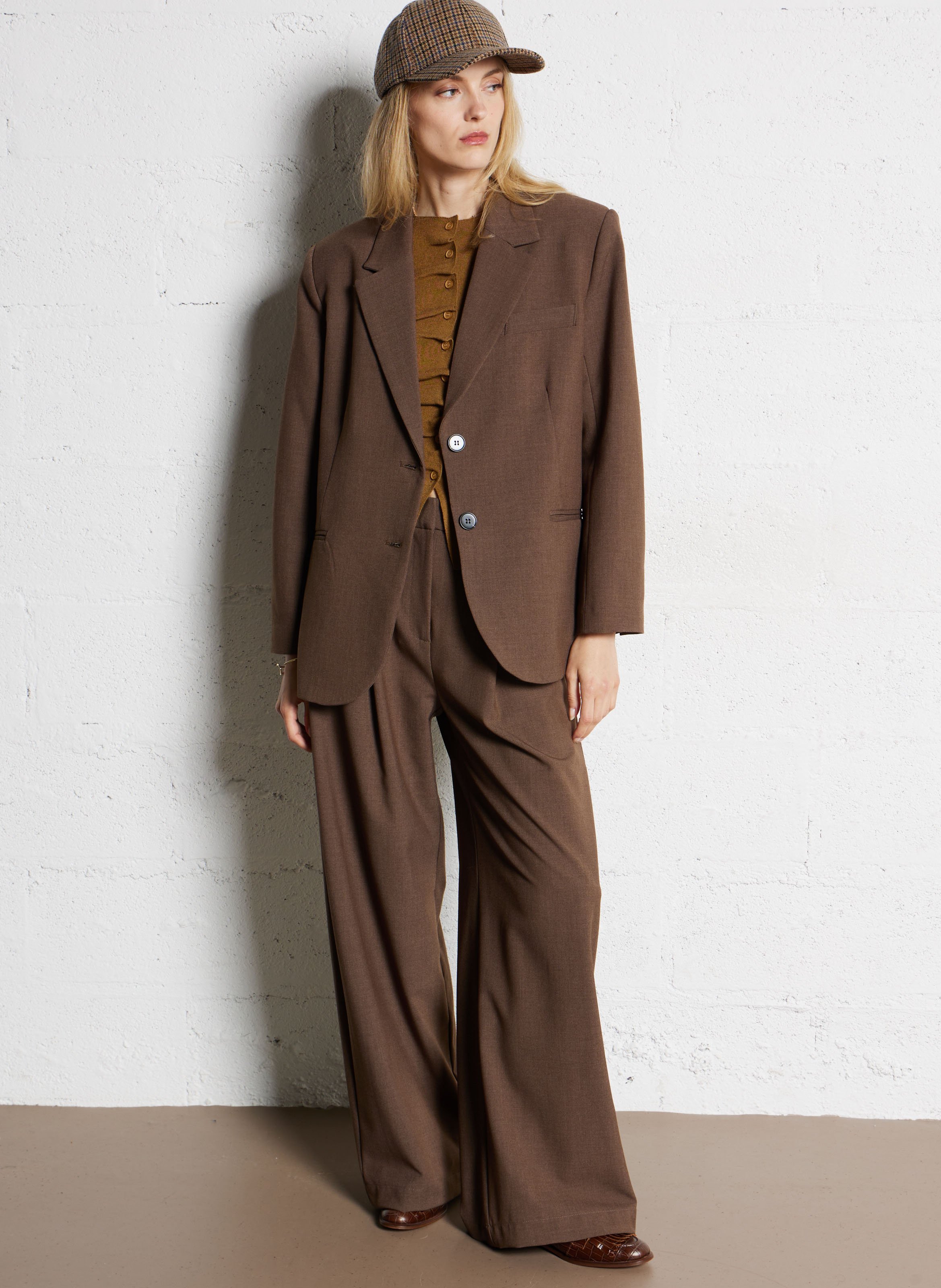 Pantalon taille haute tailleur SUNCOO Marron