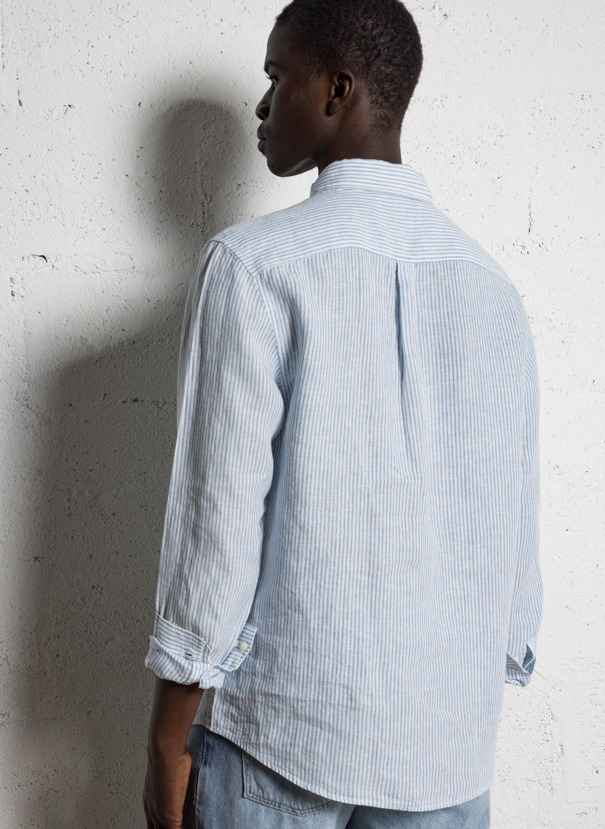 Linen striped classic collar shirt LES DEUX Blue