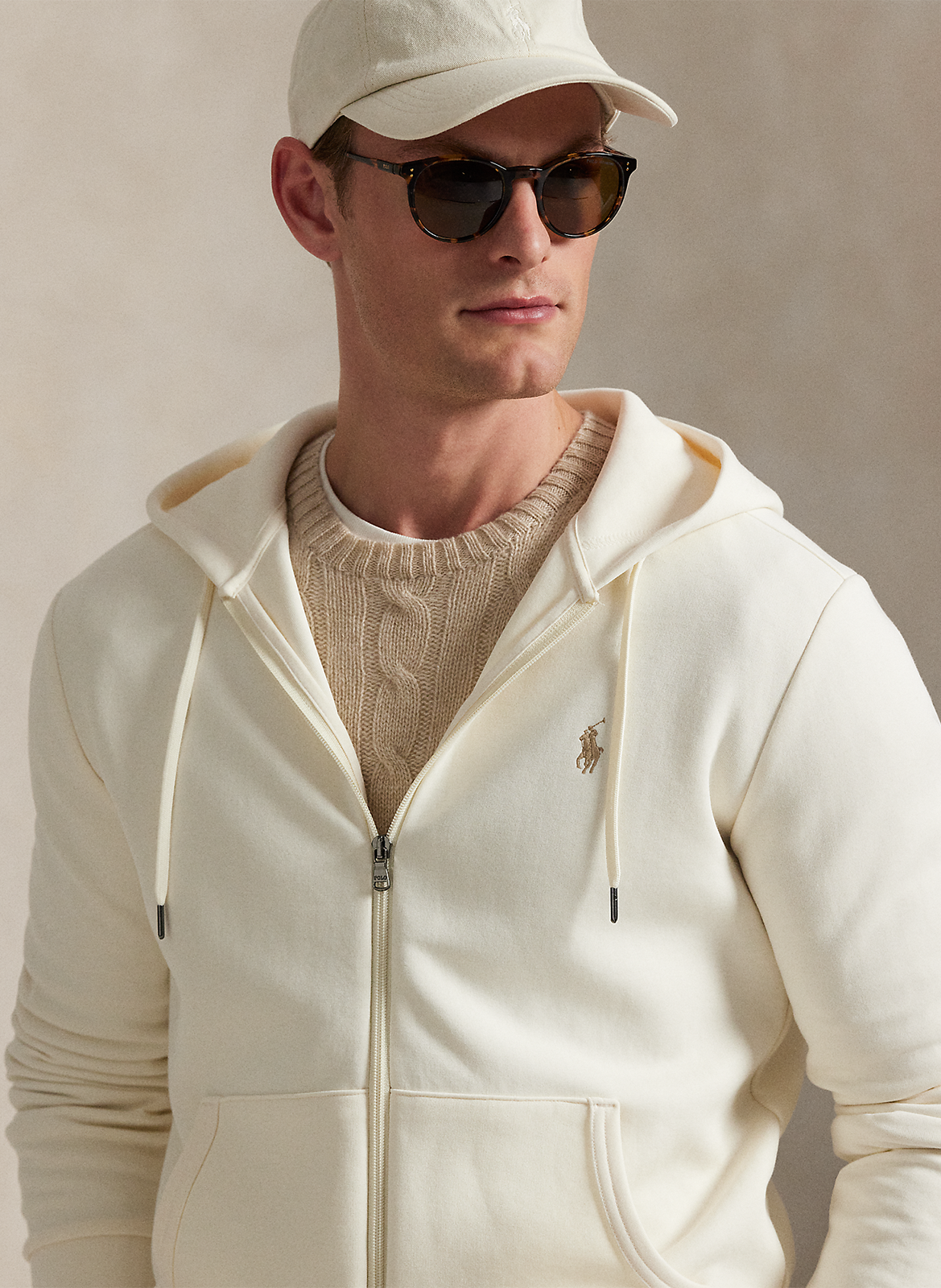 Zip-up soft cotton hoodie POLO RALPH LAUREN Beige