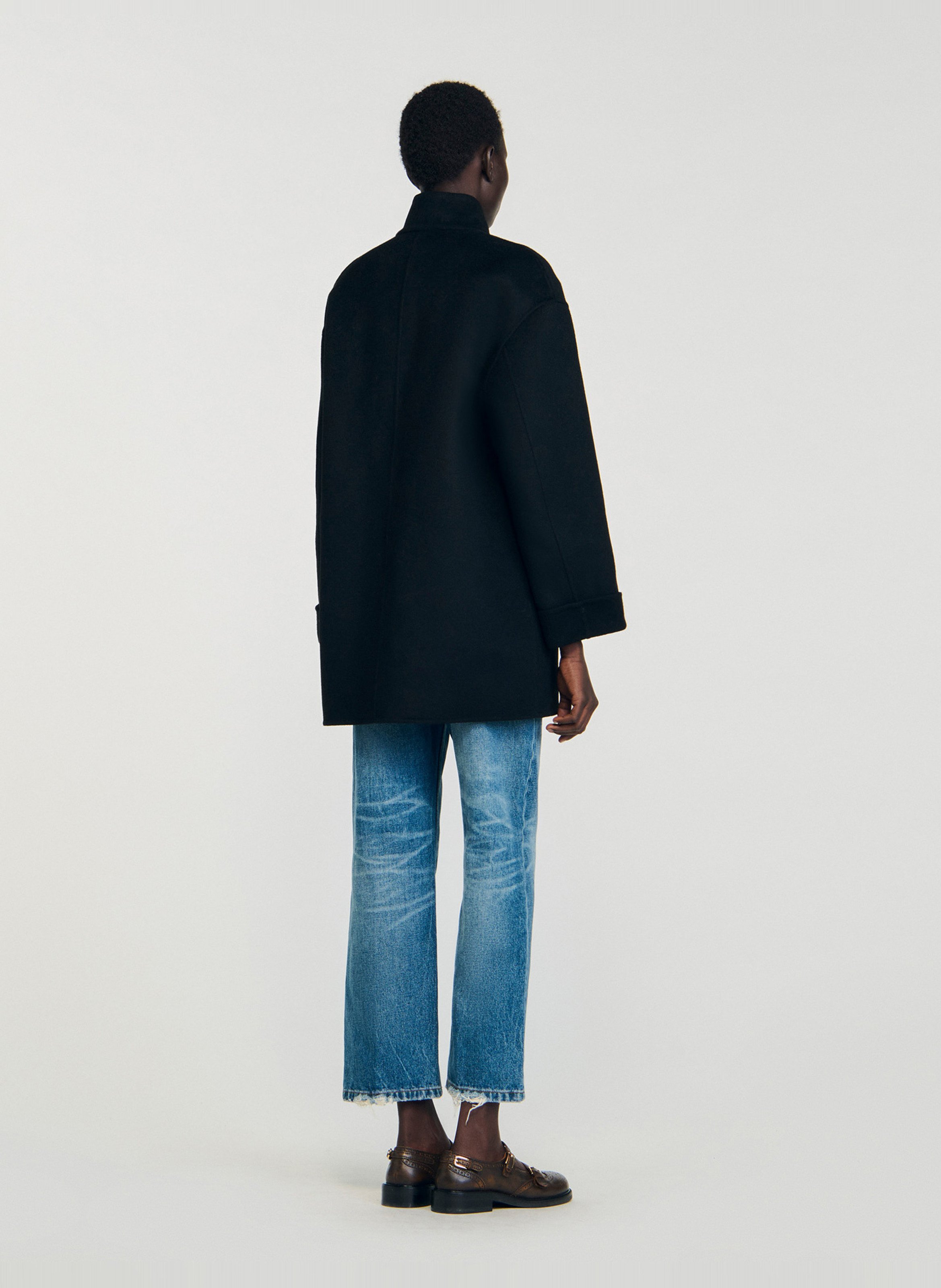 Jas van wol met opstaande kraag SANDRO Zwart