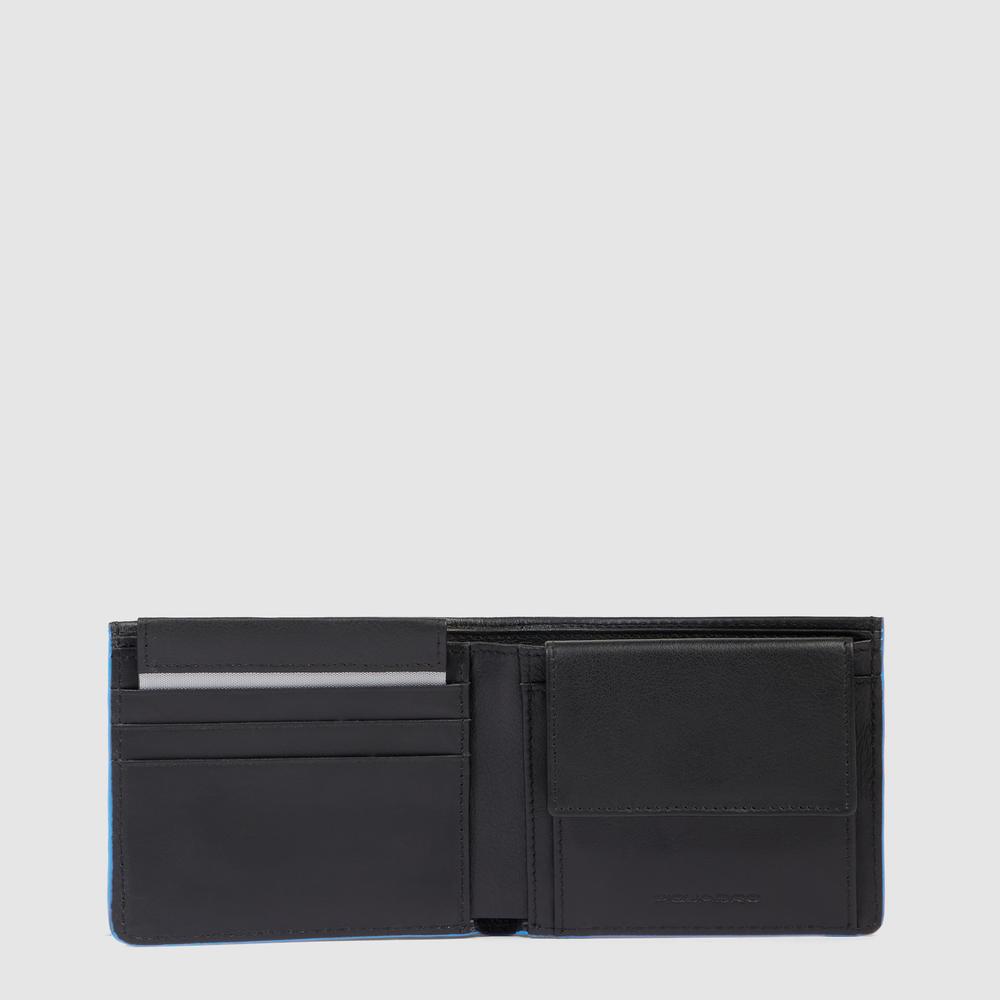 Men's wallet with coin pocket, credit card slots, removable flap, and RFID protection Black