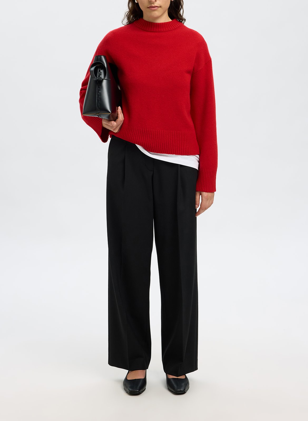 Pull droit col montant en laine et cachemire SELECTED Rouge