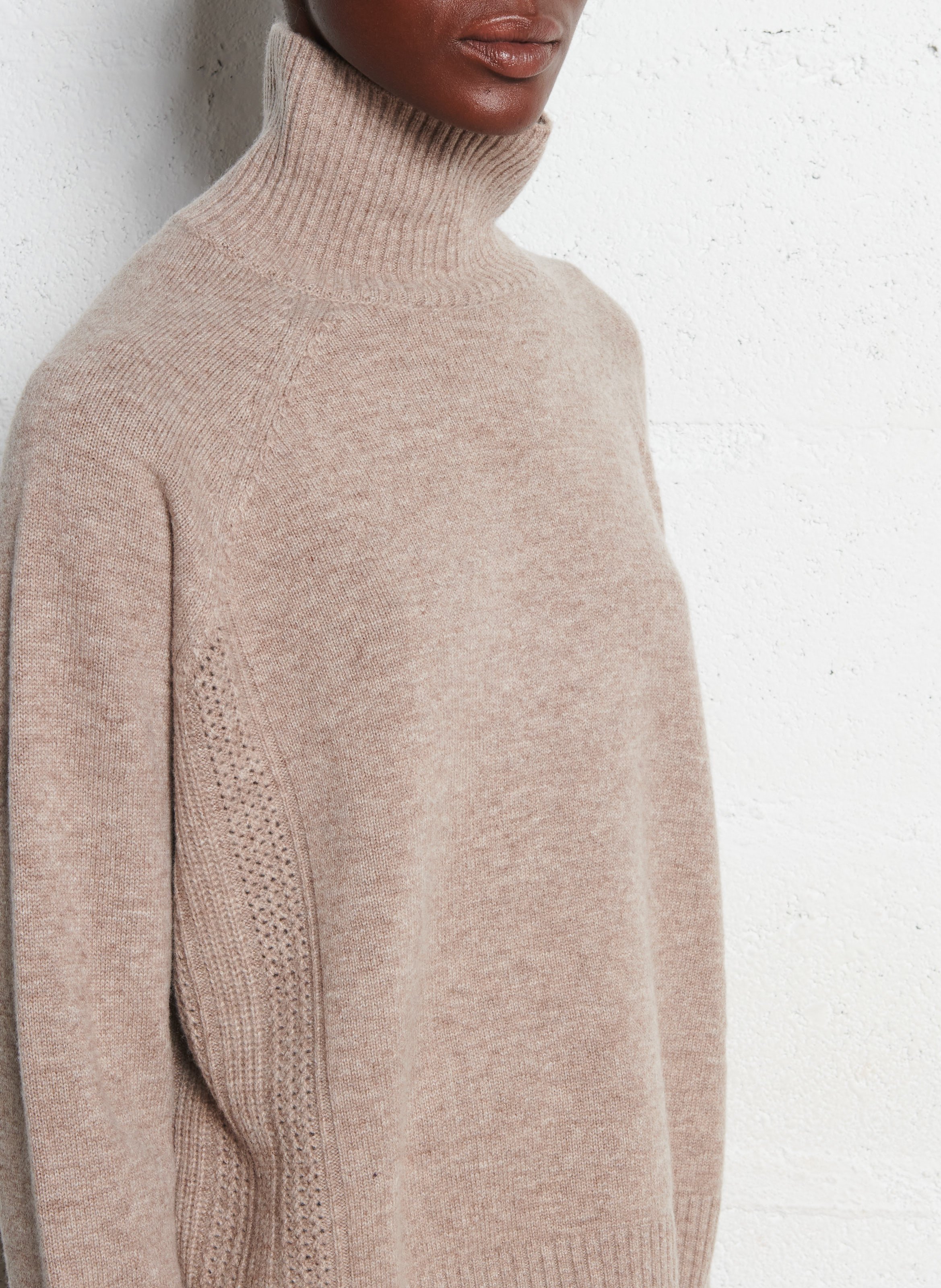 Boat-neck contrast-knit wool sweater  DES PETITS HAUTS Beige