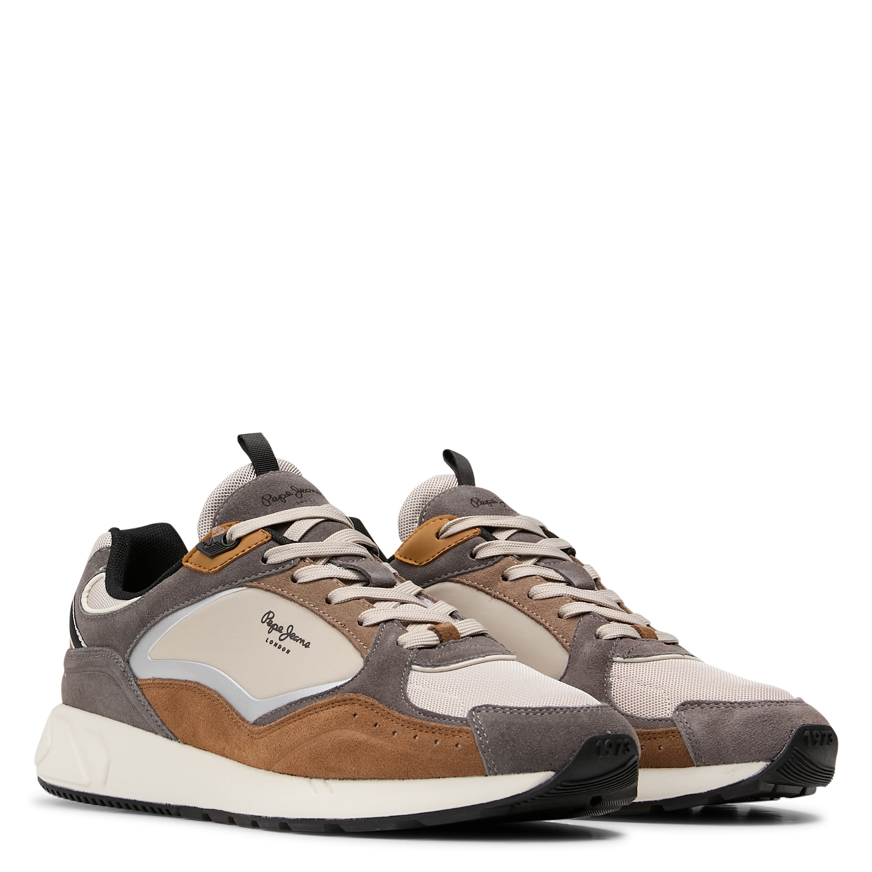 Low-top leather mix sneakers PEPE JEANS Grey