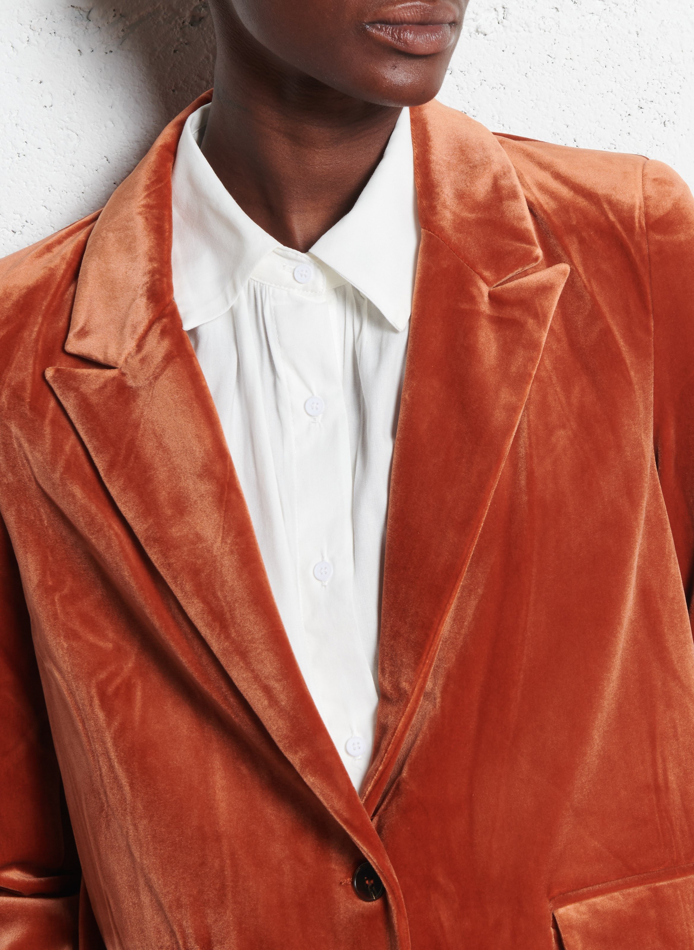 Straight-cut velvet-look jacket SEE U SOON Orange