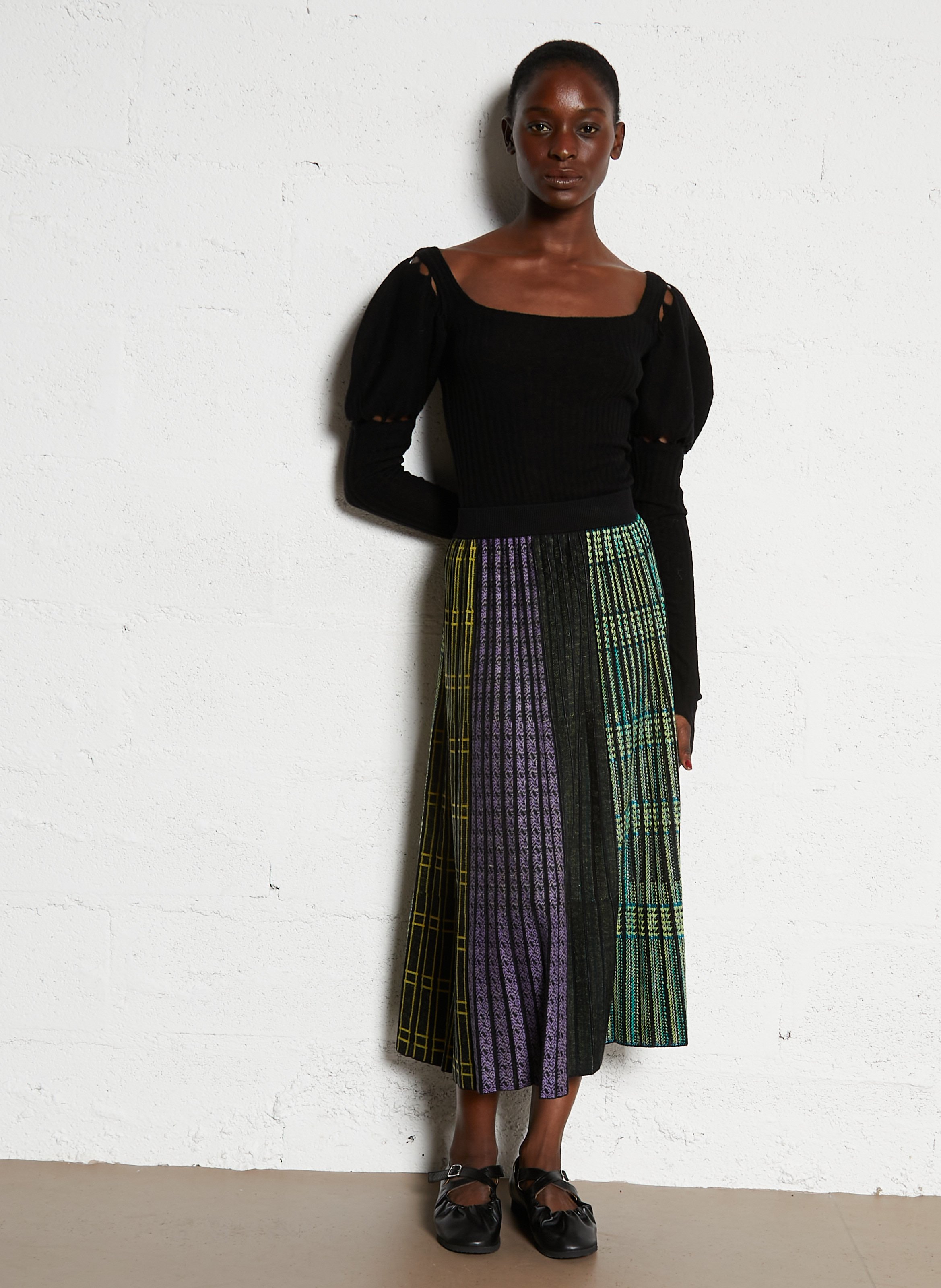 Elasticated leather ballet flats NAGUISA Black