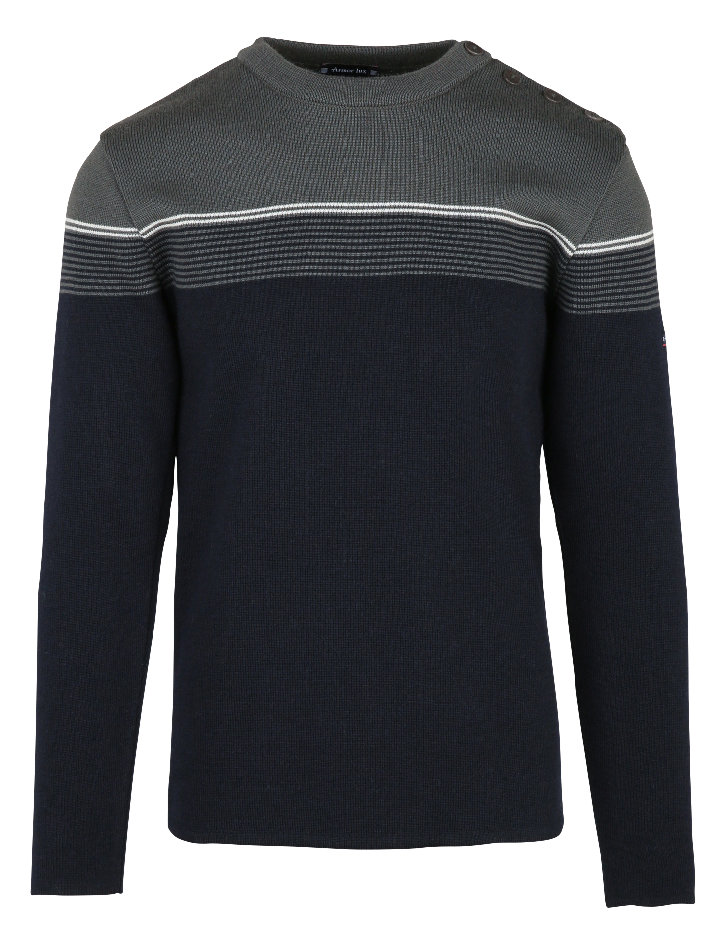 Pull droit col rond rayé en laine ARMOR LUX Bleu
