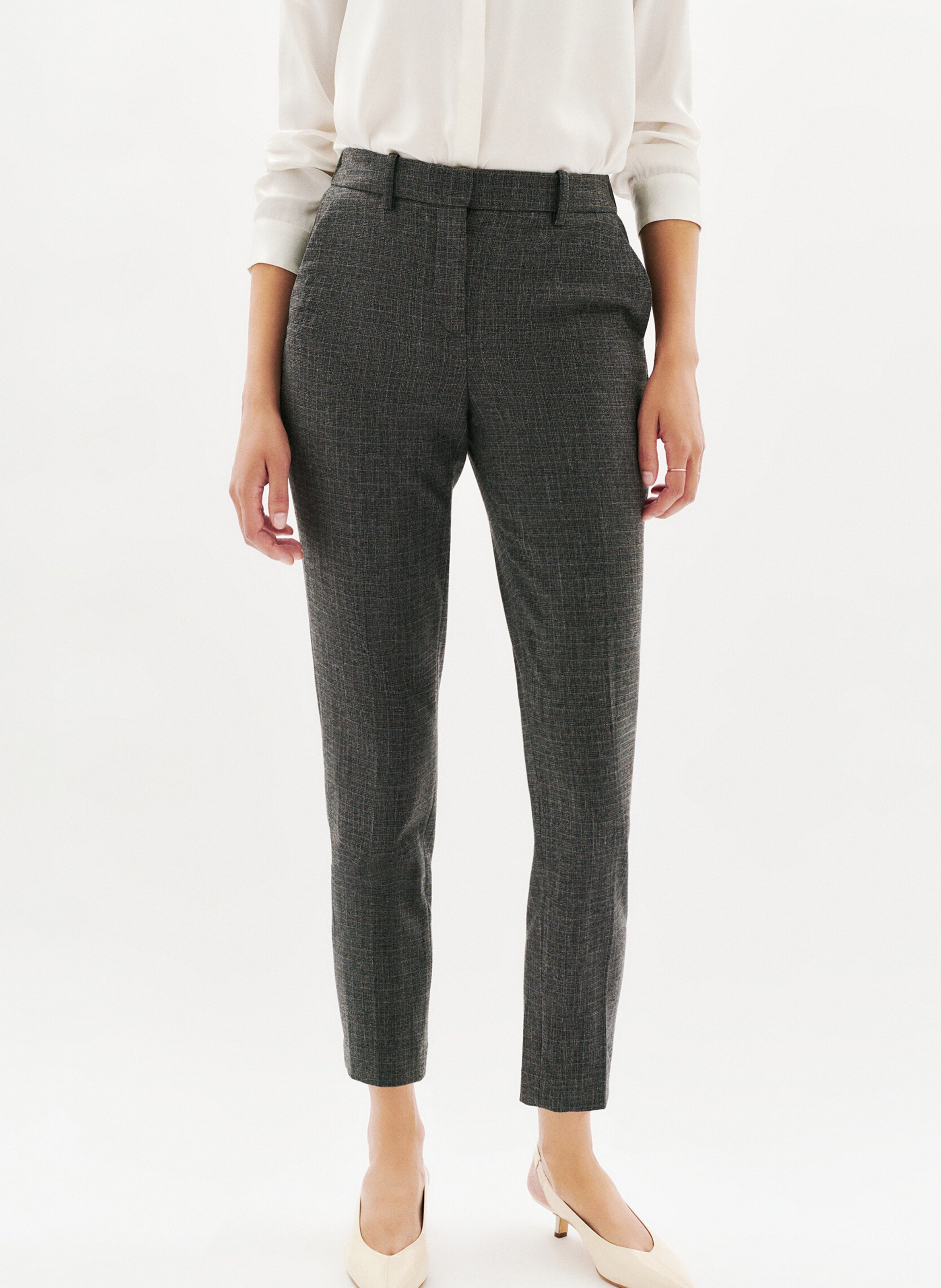 Pantalon droit à carreaux CAROLL Gris