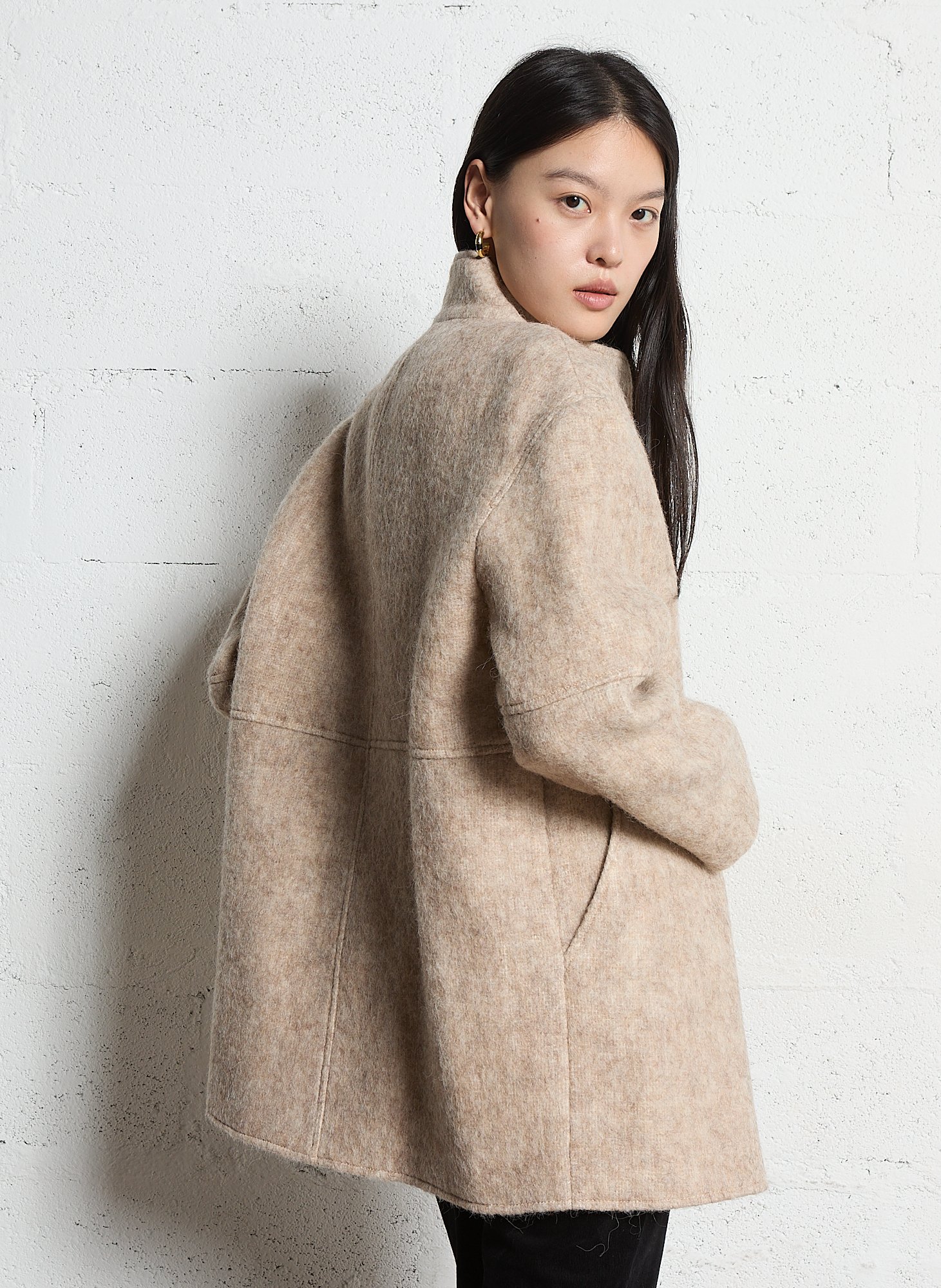 Solid straight coat with high collar MAISON 123 White