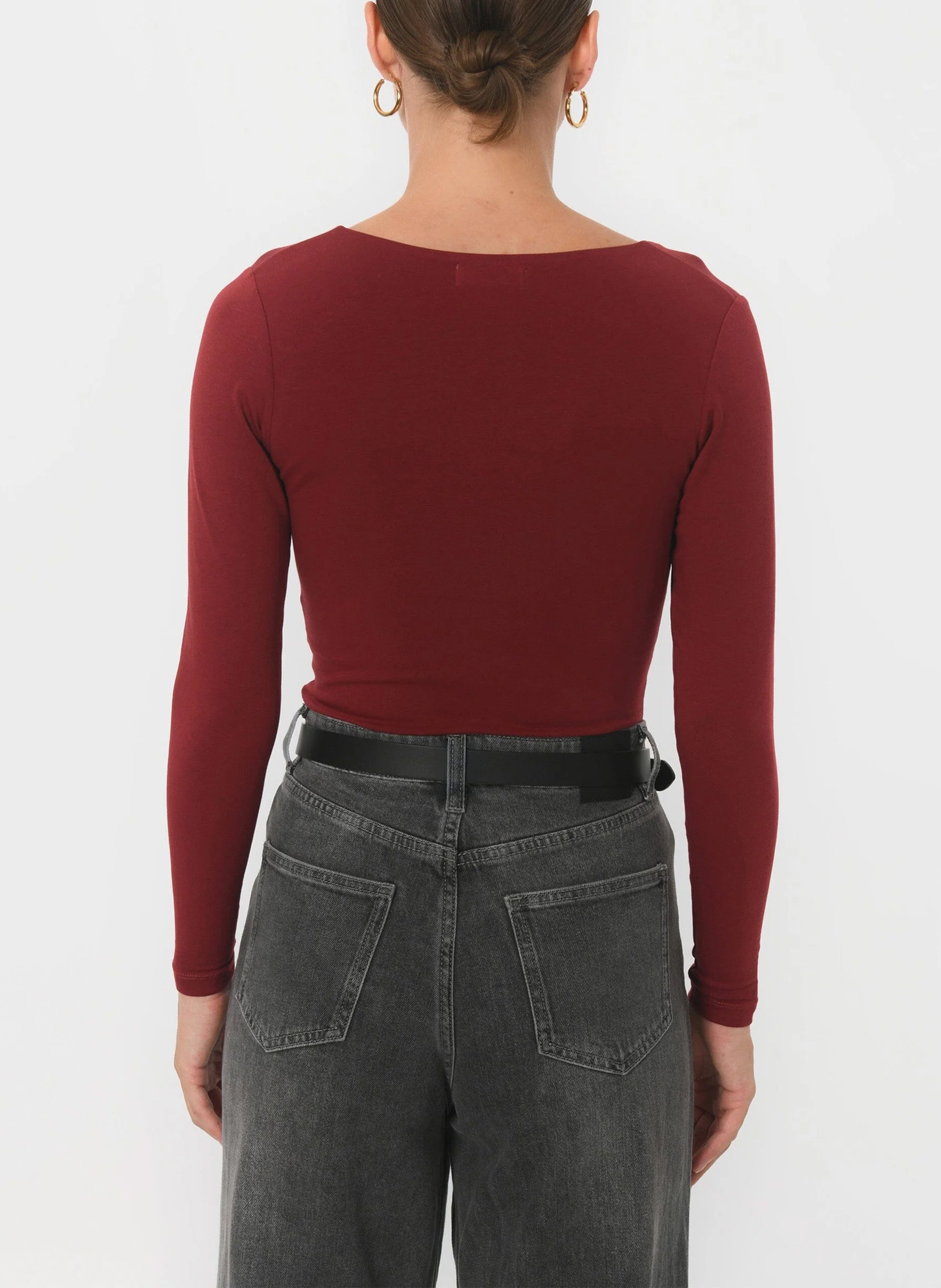 Tee-shirt moulant col V en coton mélangé KOOKAI Rouge