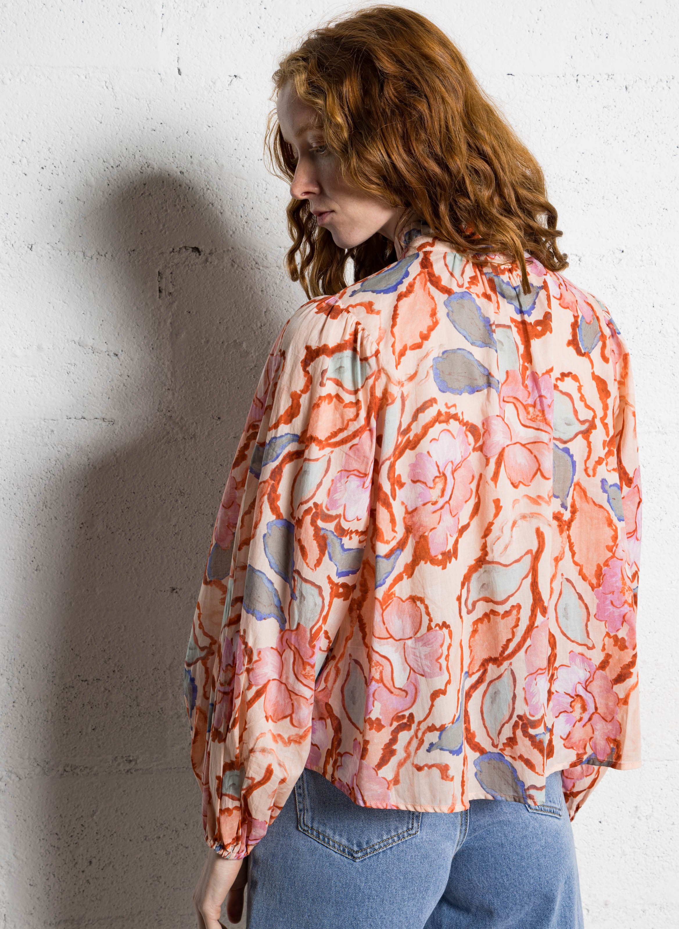 Rundhalsausschnitt-Bluse aus Bio-Baumwolle mit Print SUNCOO Rosa