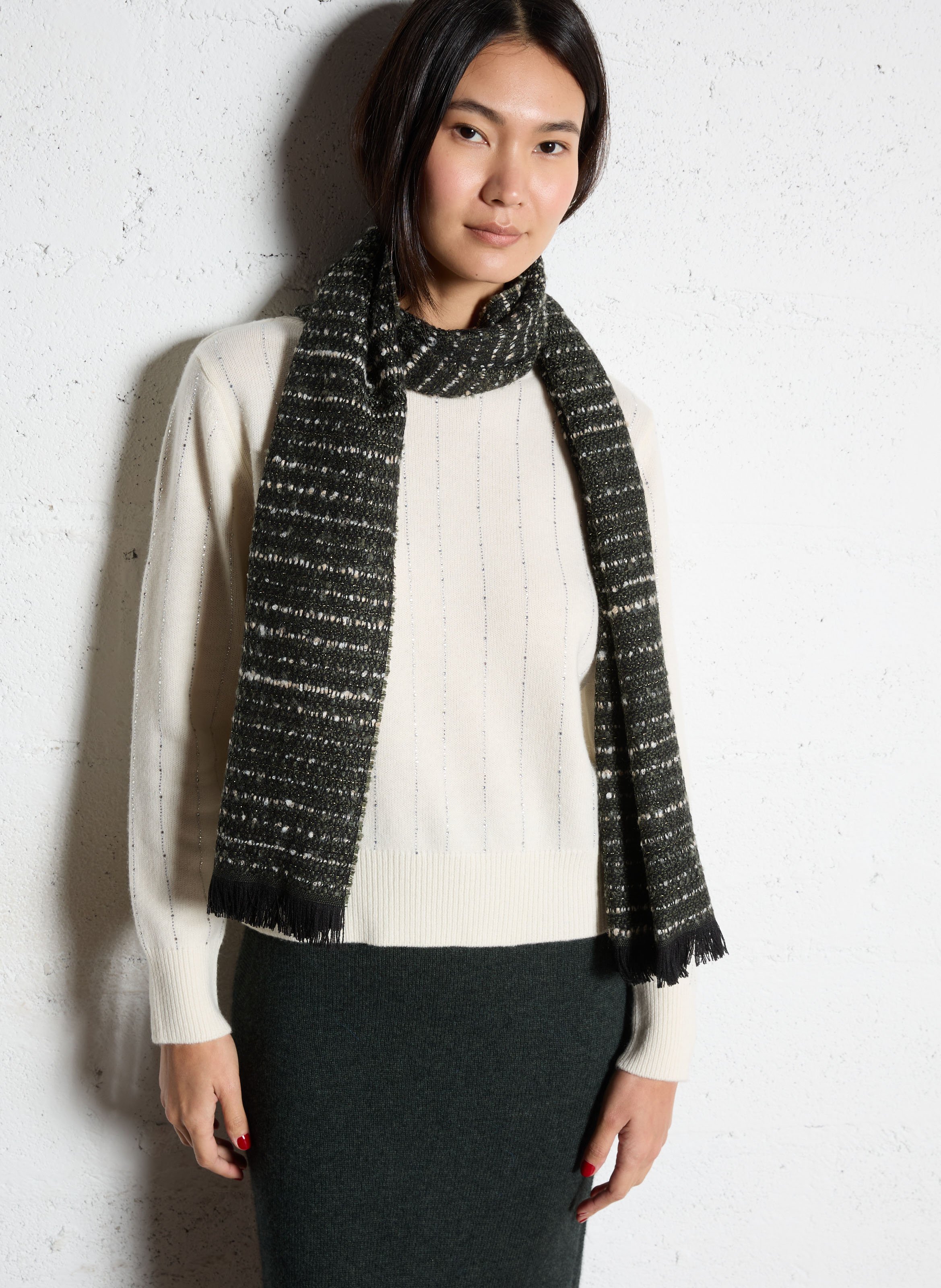 Echarpe en tweed AU PRINTEMPS PARIS Kaki