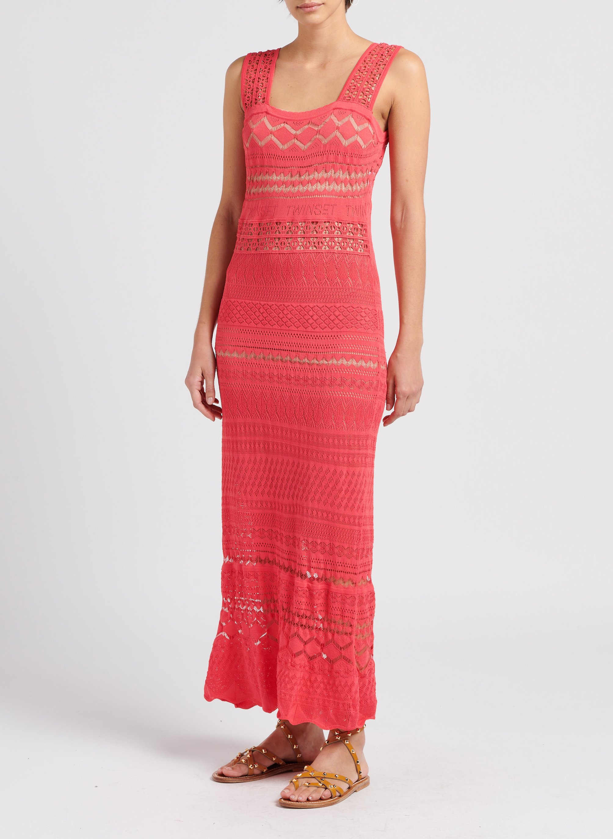 Langes Spitzenkleid aus Viskose-Mix TWINSET Rosa