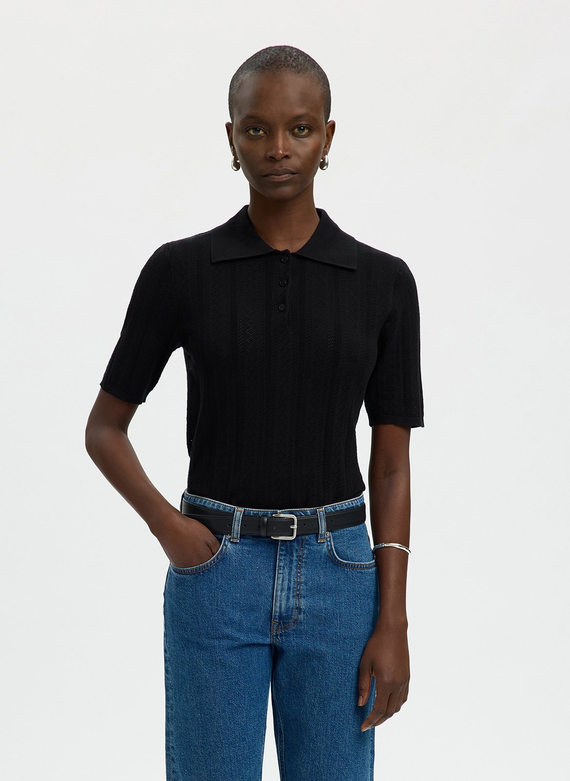 Gerade geschnittenes Poloshirt aus Bio-Baumwolle SELECTED Schwarz