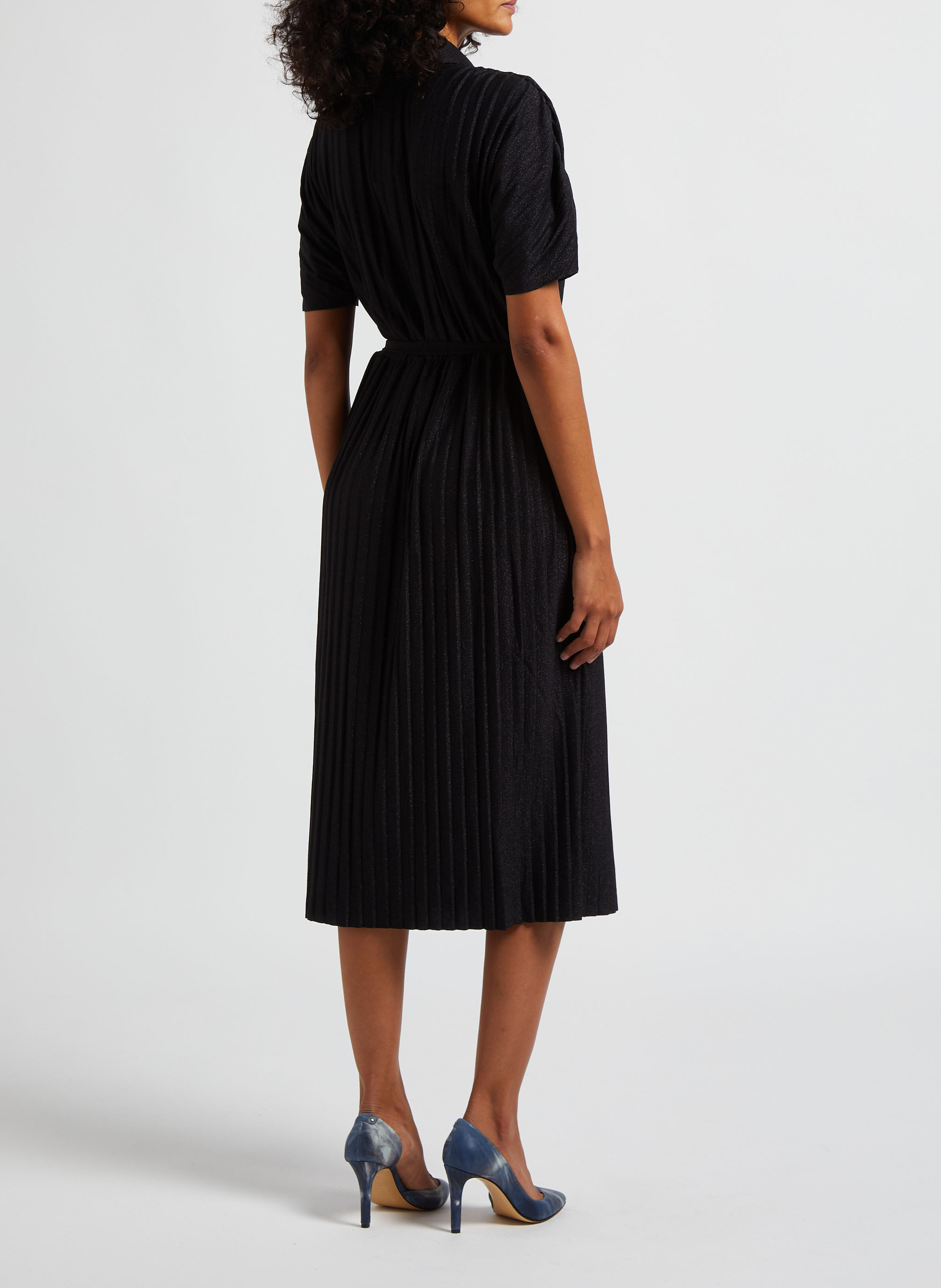 Plissiertes Midikleid mit klassischem Kragen und Pailletten VILA Schwarz