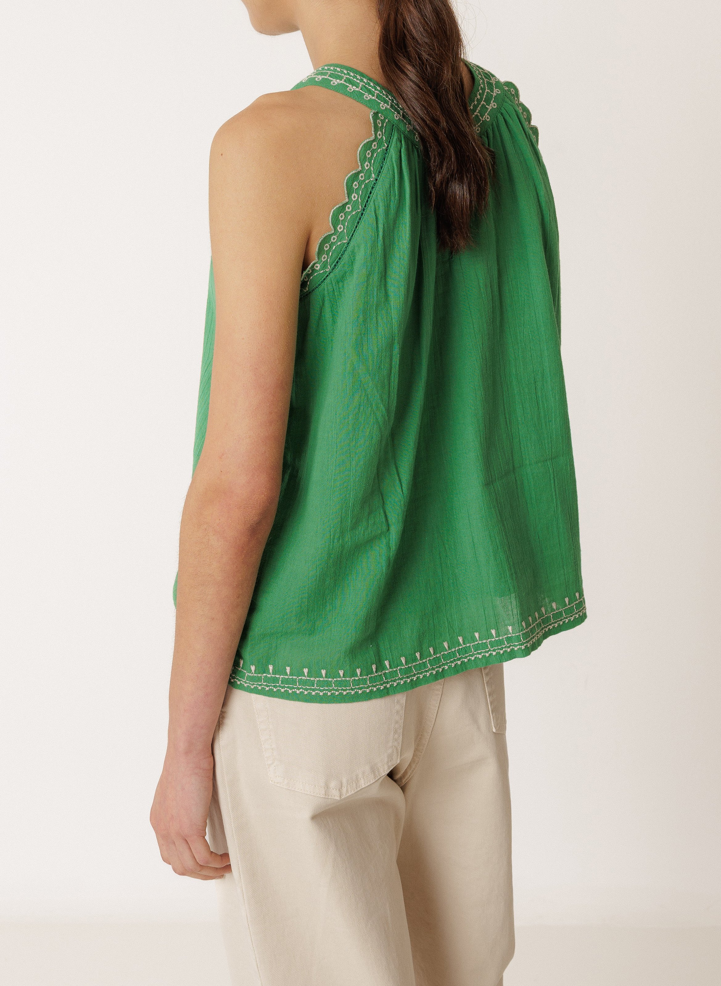Top met halternek van biologisch katoen Groen
