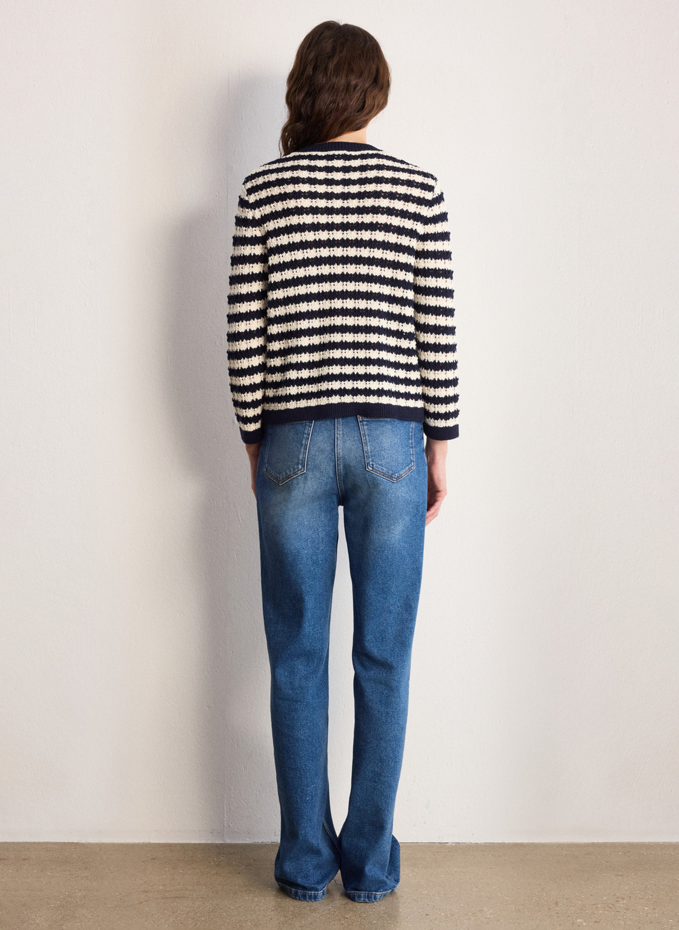 Round-neck straight striped cotton vest PABLO Blue