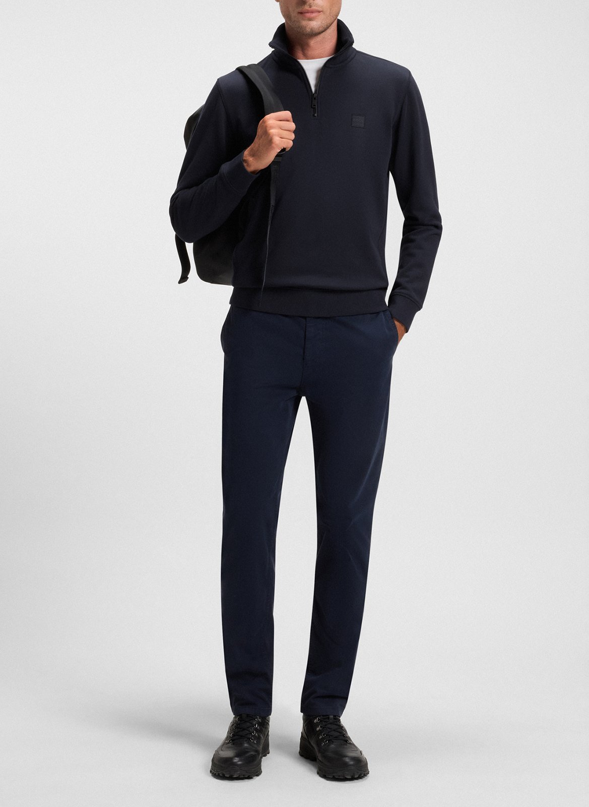 a refSweat col camionneur en coton BOSS Bleu