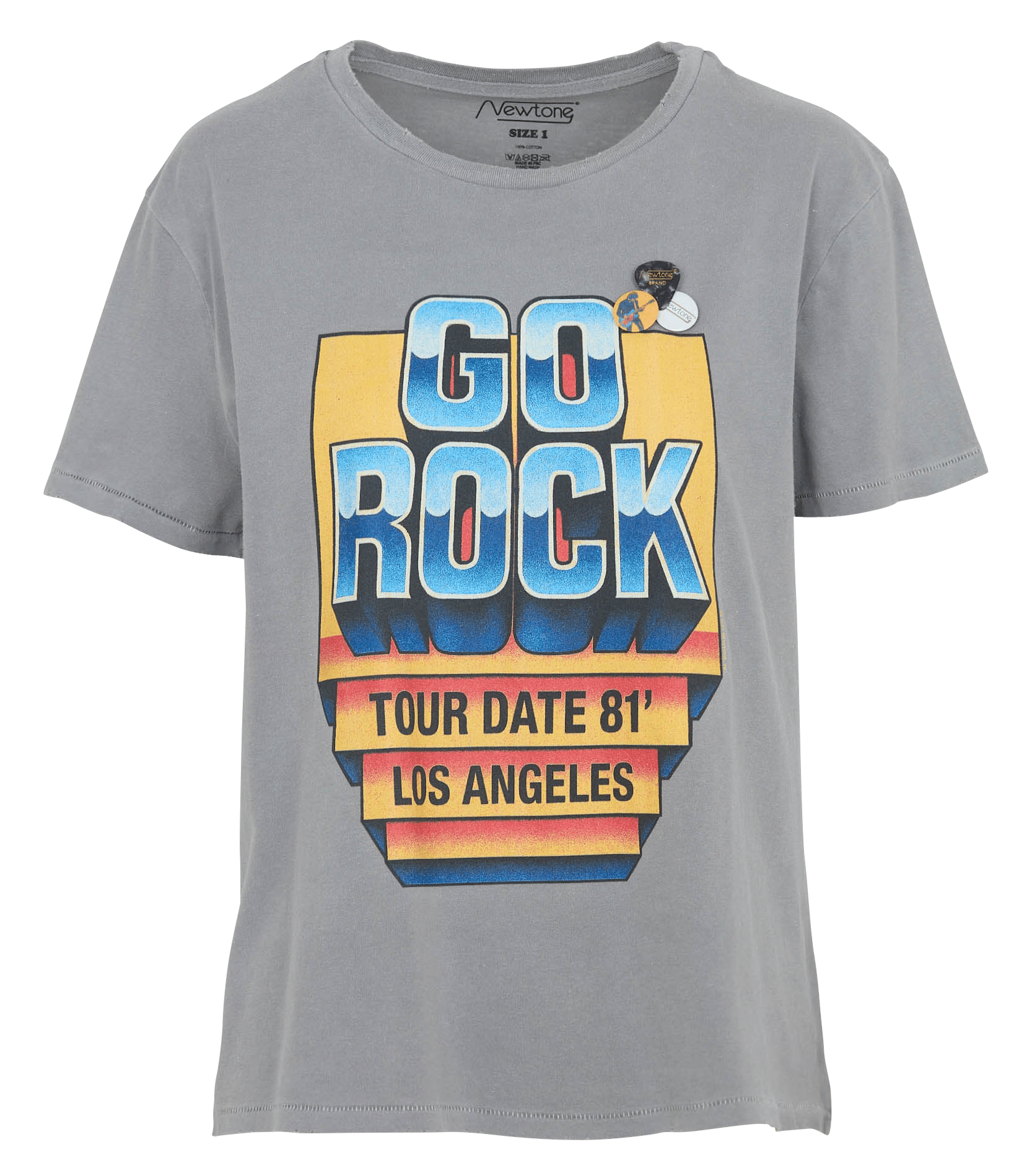 Recht, katoenen T-shirt met ronde hals en zeefdruk NEWTONE Grijs