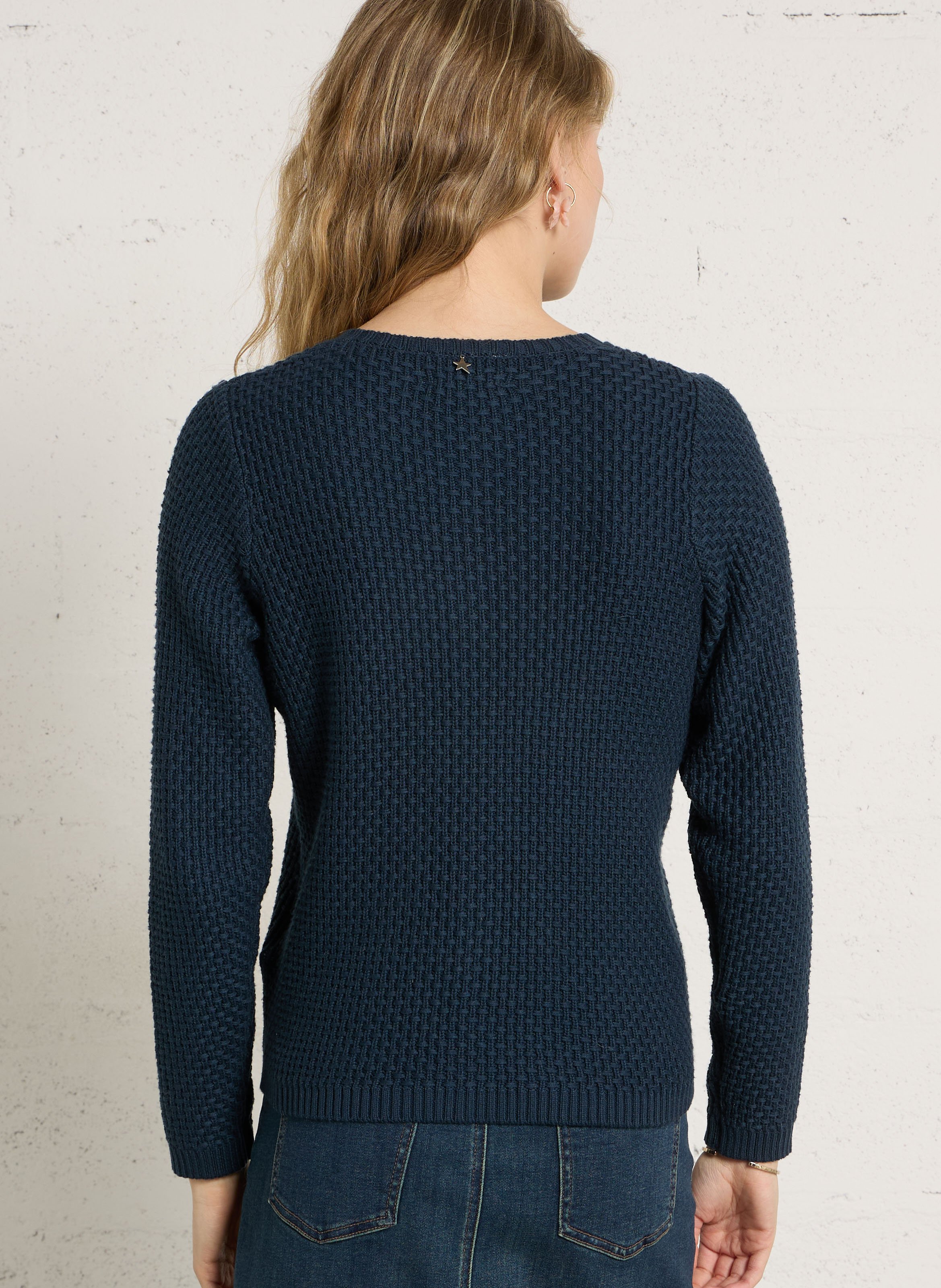 Round-neck straight cotton blend cardigan SUD EXPRESS Blue