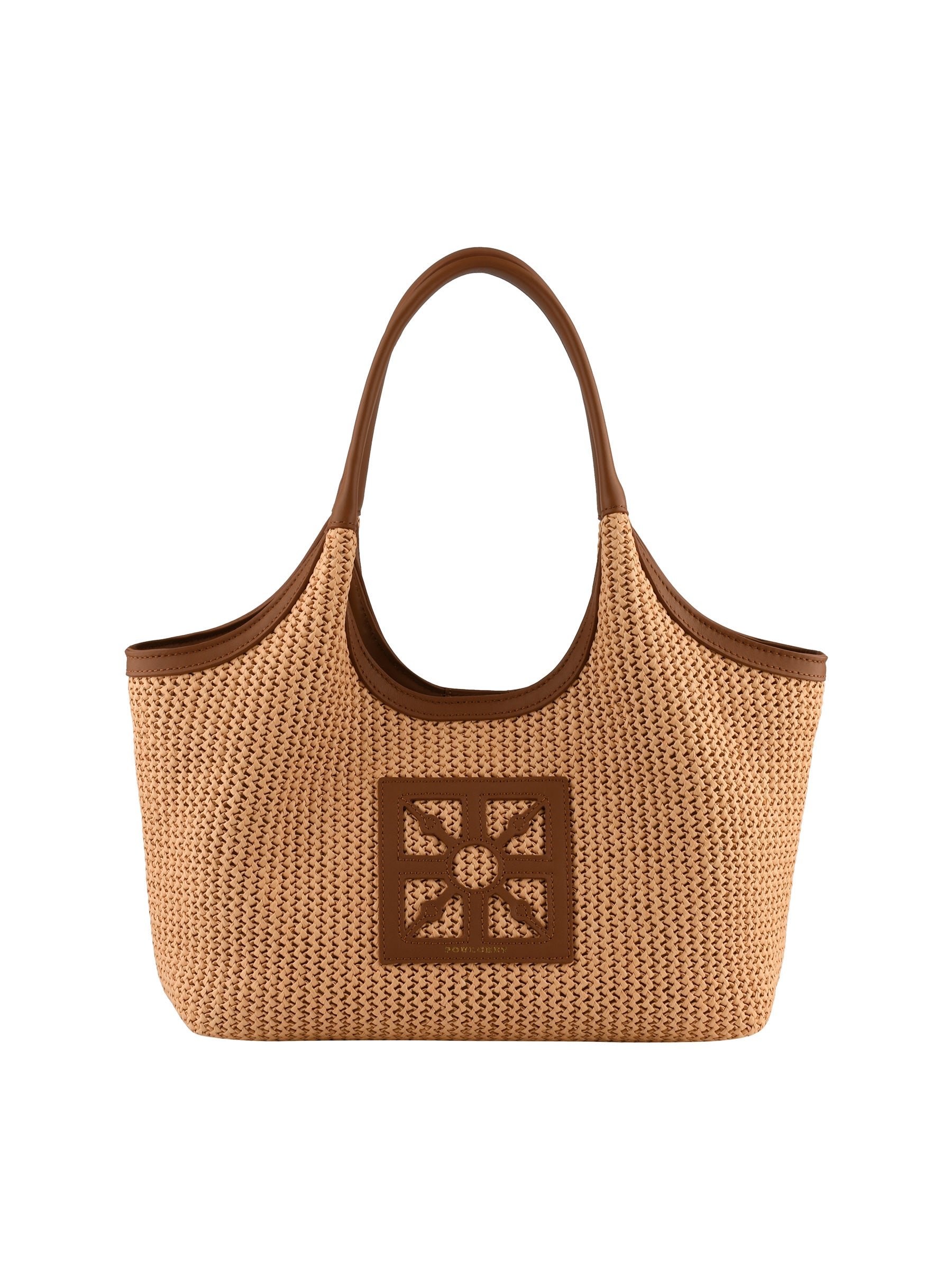 Straw shoulder bag trimmed with leather POURCHET Golden