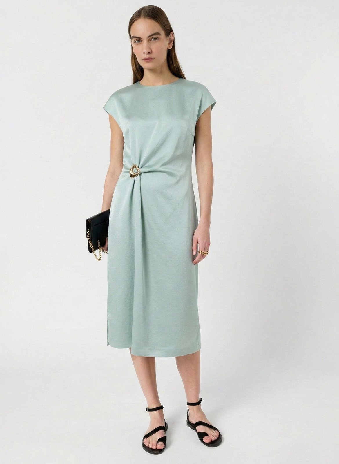 Robe midi col rond drapée unie GERARD DAREL Vert