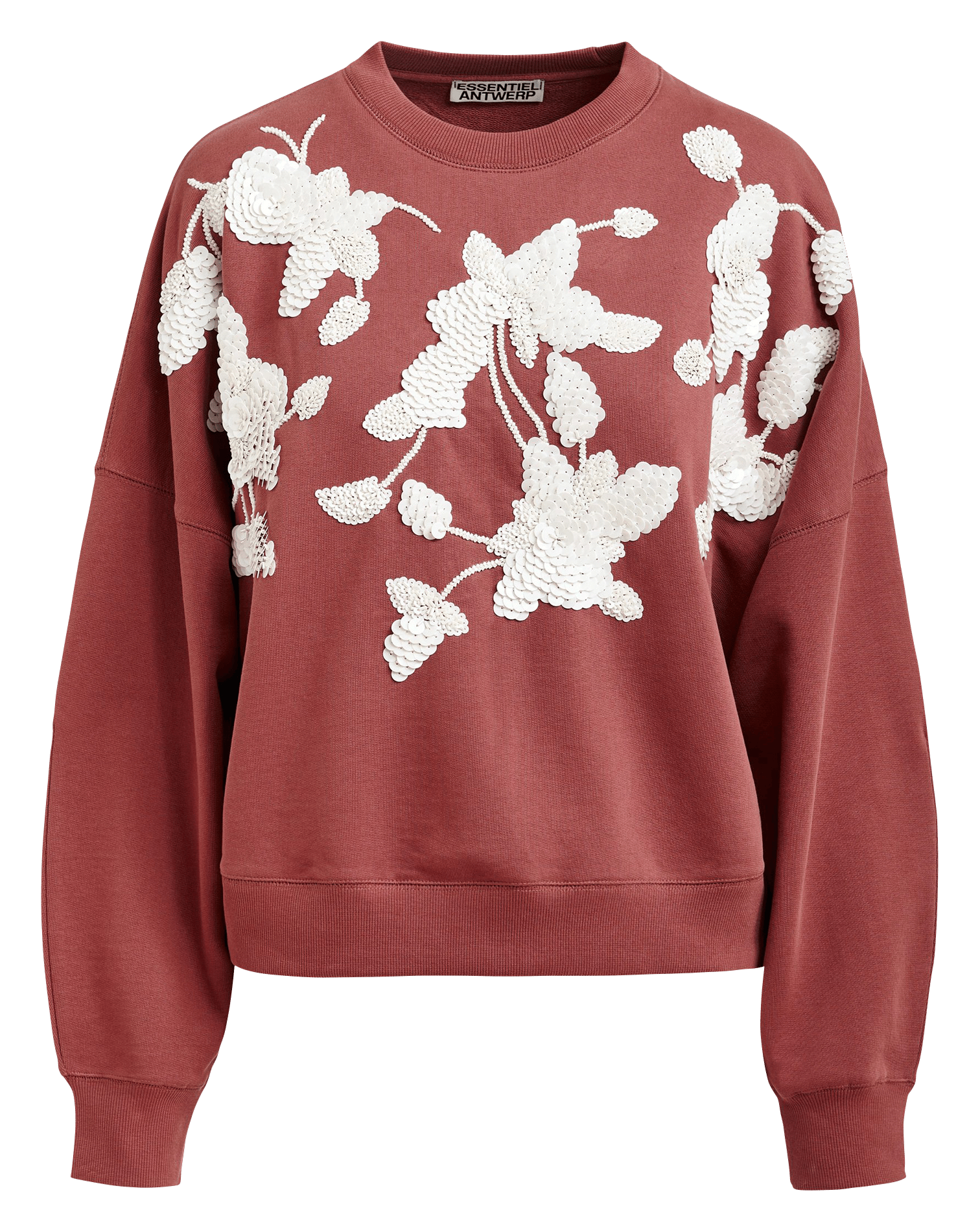 Oversized Sweatshirt with Embroidered Flowers ESSENTIEL ANTWERP Brown