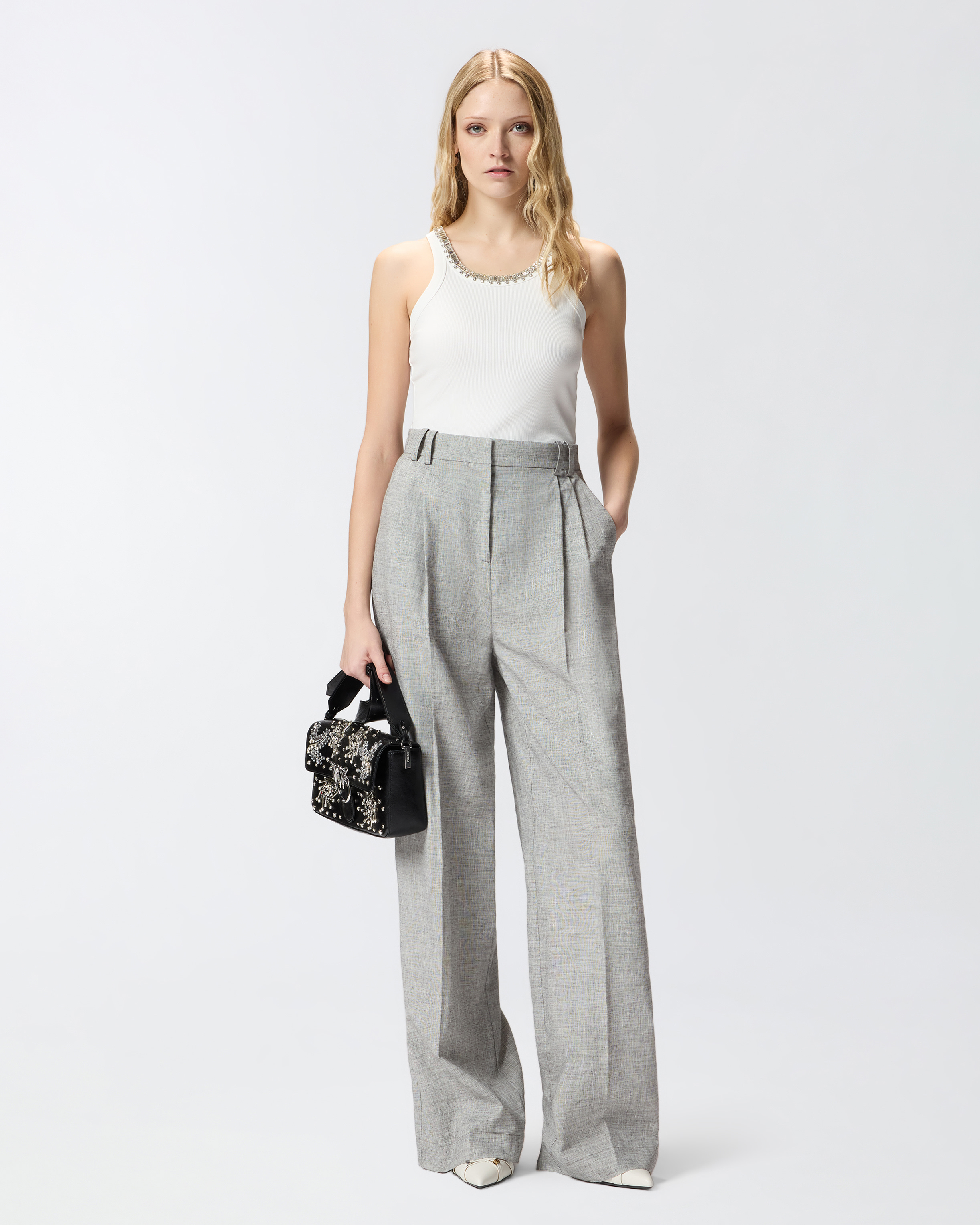 Top côtelé avec broderies bijoux PINKO Blanc