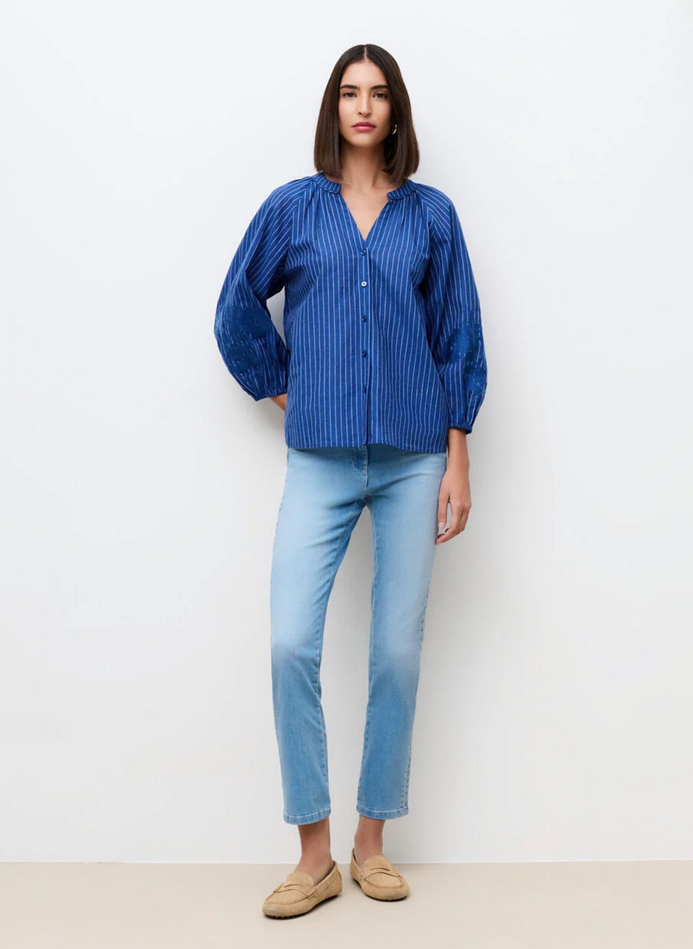 Tunisian collar shirt in blended linen CAROLL Blue